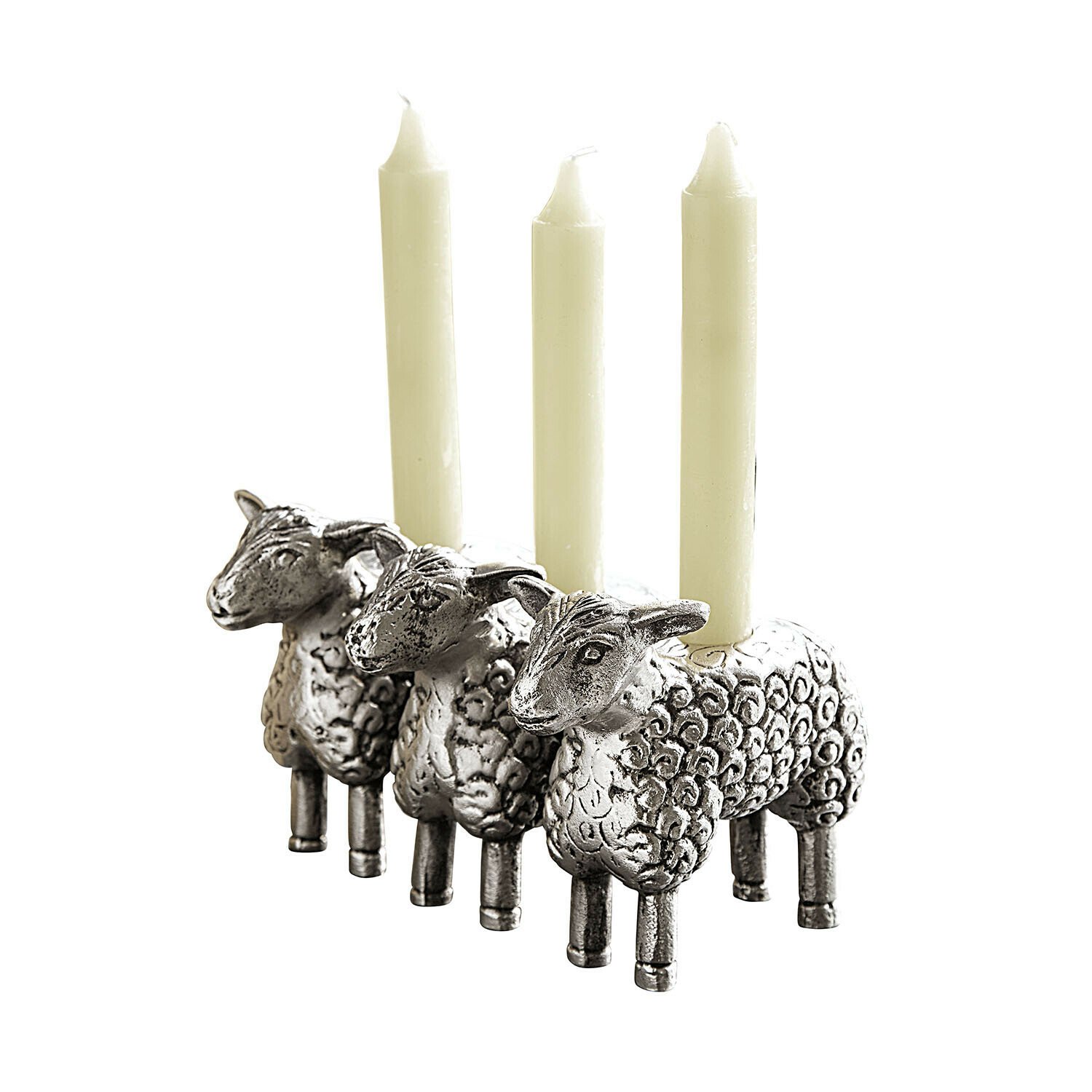Kaarsenhouder Séverac Metalen kandelaar in de vorm van drie schapen met witte kaarsen, decoratie voor binnen