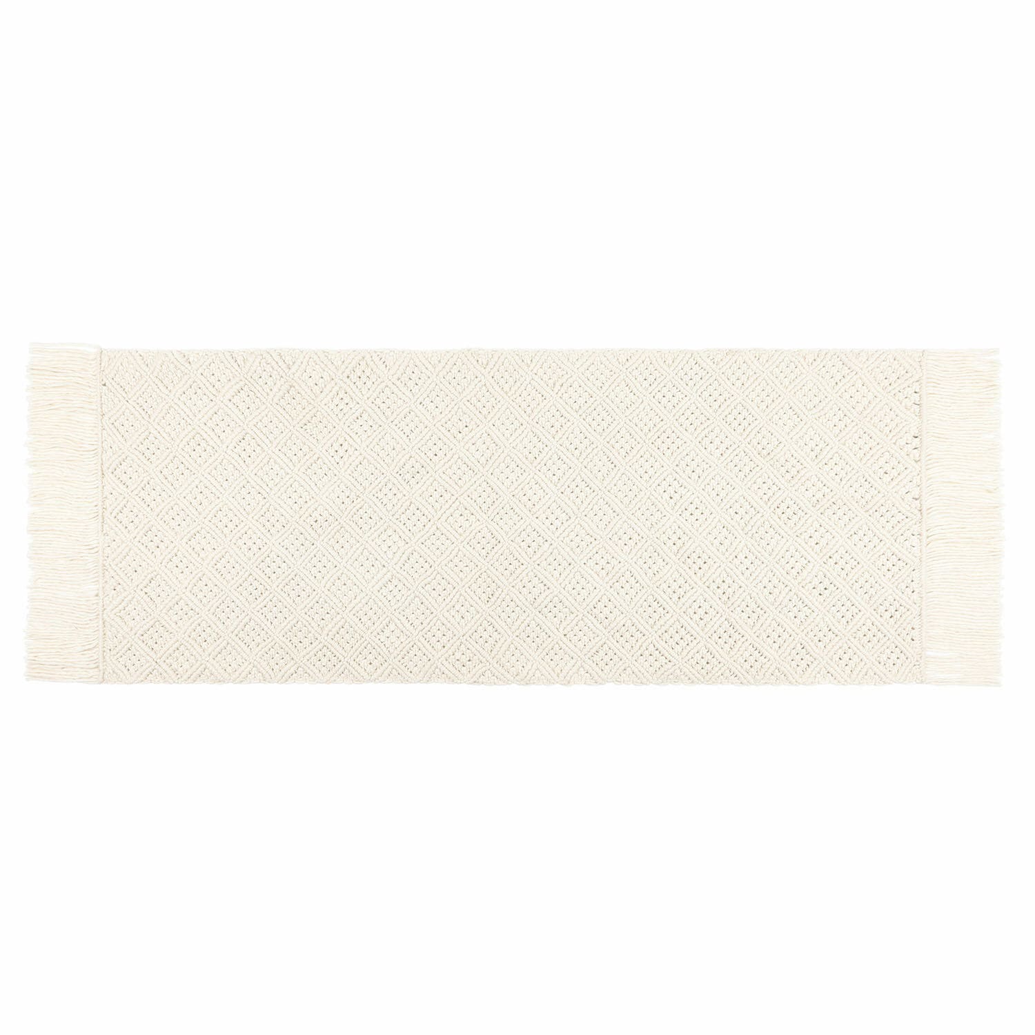 Tapis long Voué Tapis en coton blanc avec franges et motif géométrique, décoration intérieure, textile maison