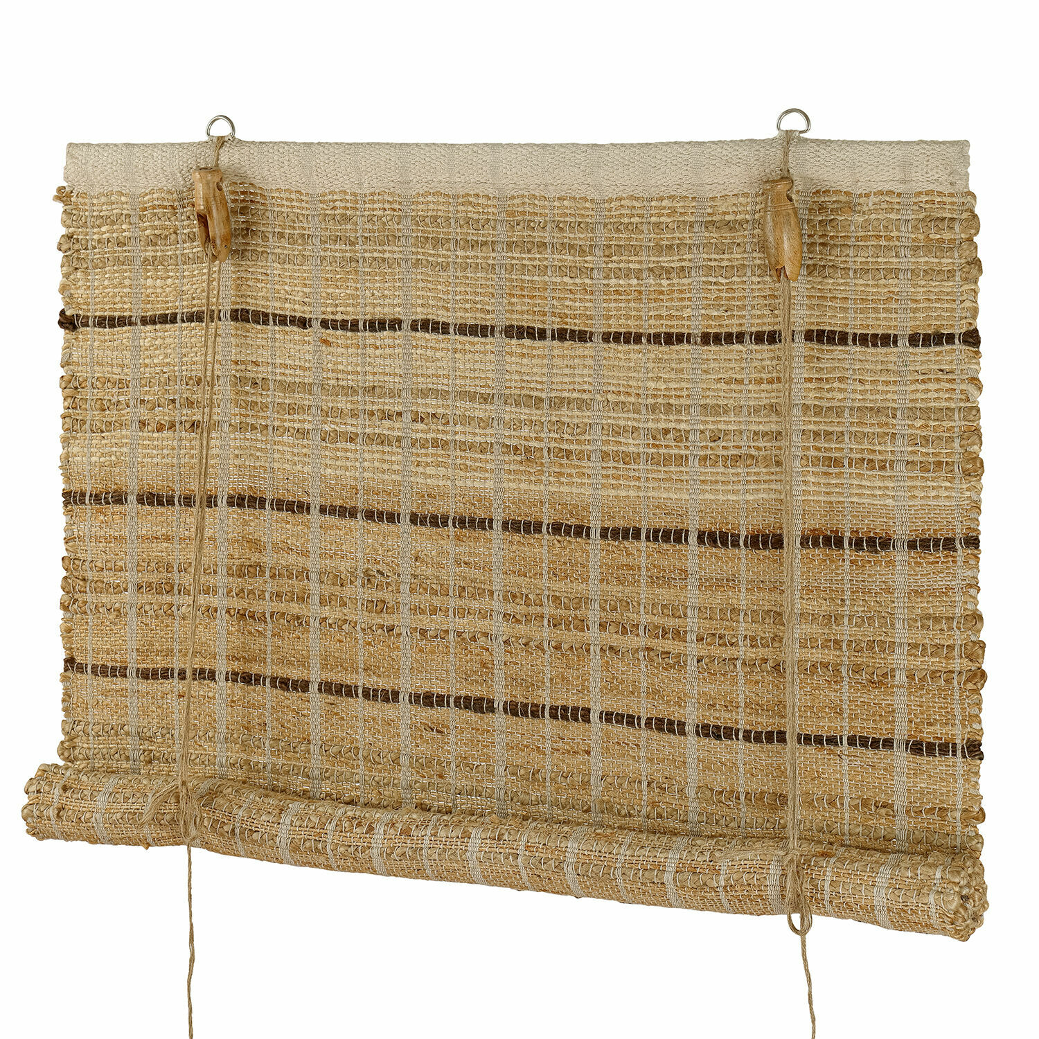 Rolgordijn Nacarie Natuurlijke jute rolgordijn in beige met bruine strepen, decoratief en duurzaam woonaccessoire