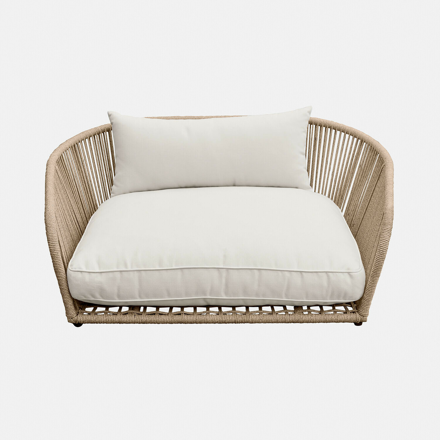 Huisdierenbank voor binnen en buiten Belvidere Zitmeubel van beige touw met wit kussen, moderne loungestoel voor woonkamer