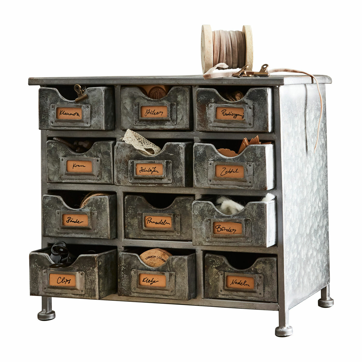 Meuble de rangement Serena Meuble en métal vintage avec 12 tiroirs pour organiser petits objets et accessoires
