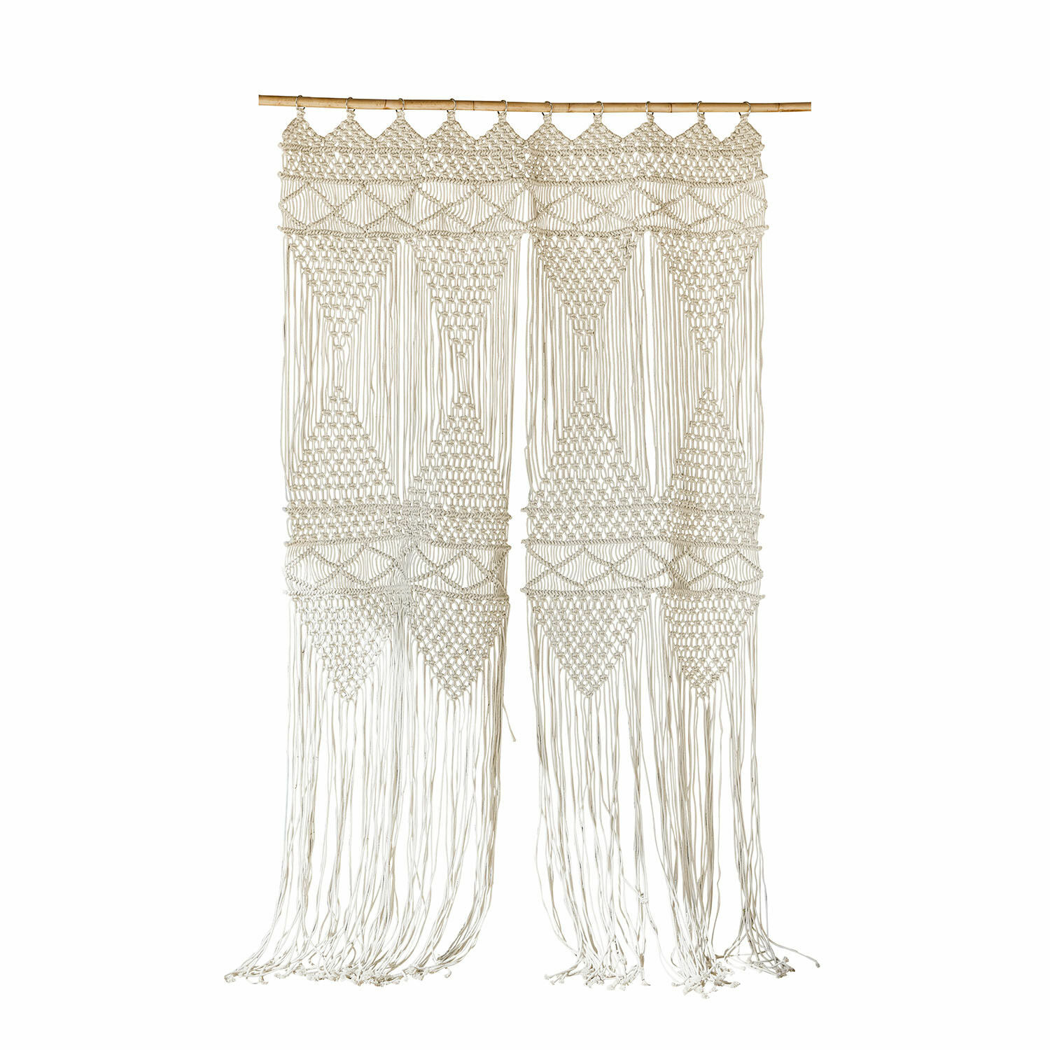 Gordijn Kivelli Decoratief macramé gordijn van katoen in natuurlijke kleur met franjes voor boho interieur
