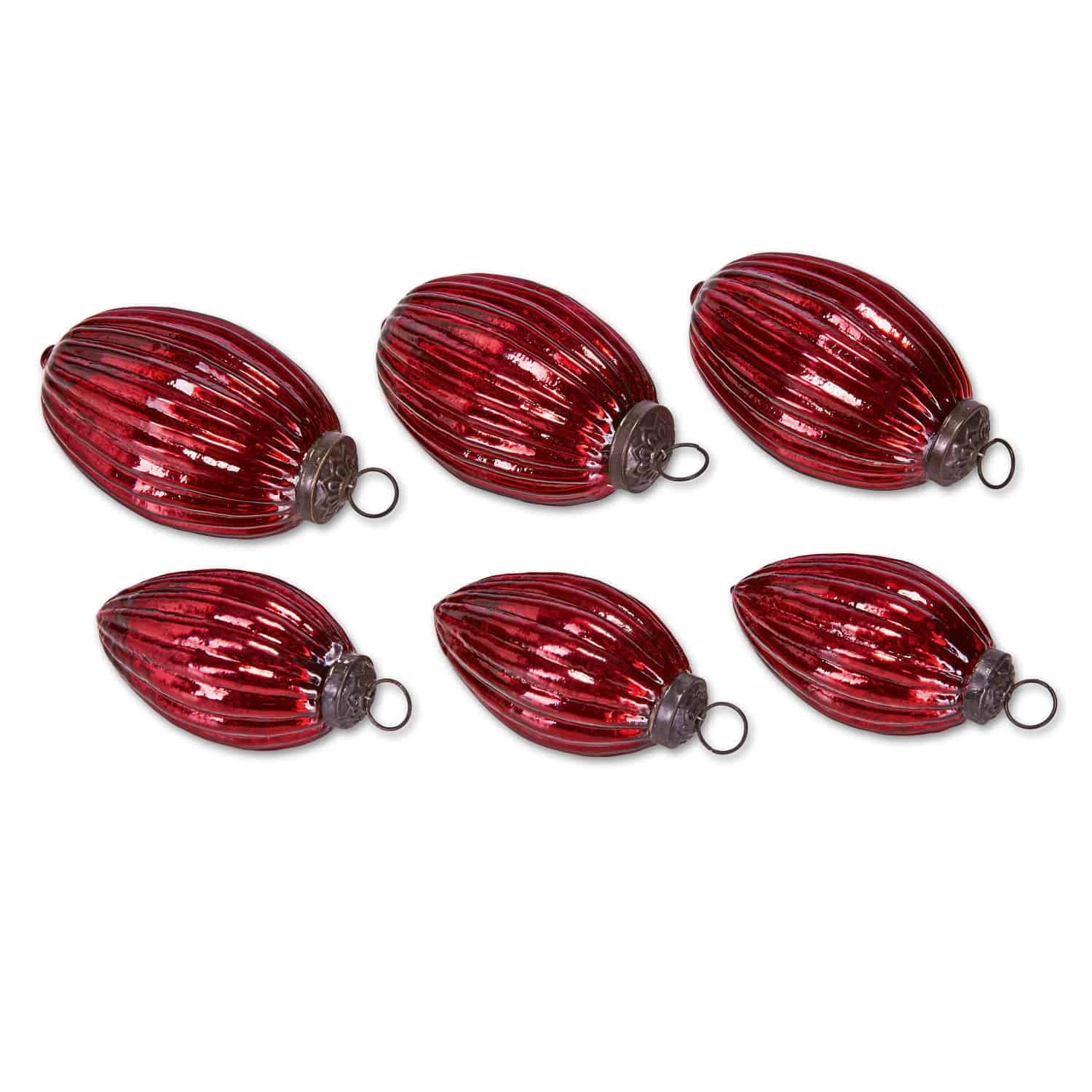 Lot de 6 boules de Noël Blavet Ensemble de six décorations de Noël en verre rouge avec anneaux métalliques pour suspension