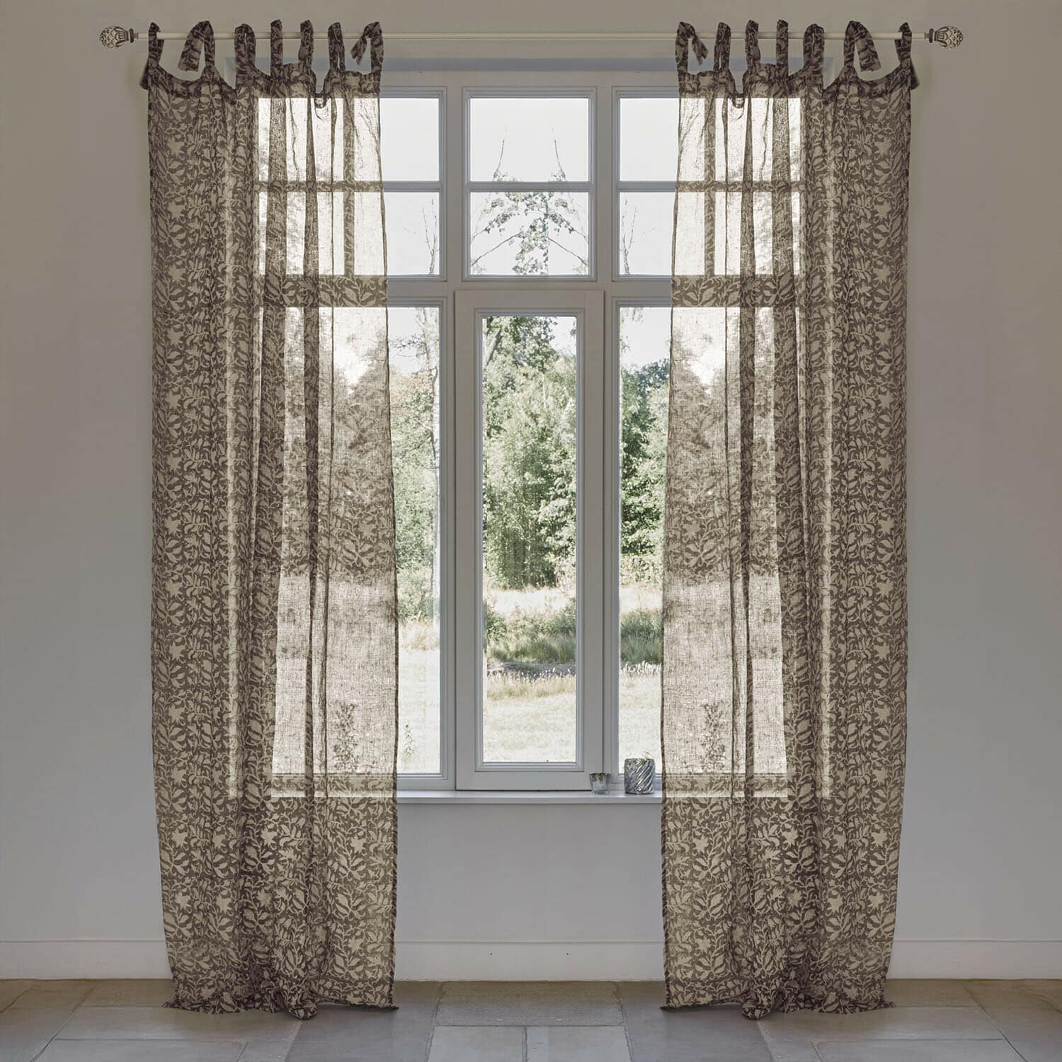 Rideau Ziradayn Rideaux transparents à motif de feuilles marron, décoration de fenêtre dans une pièce lumineuse