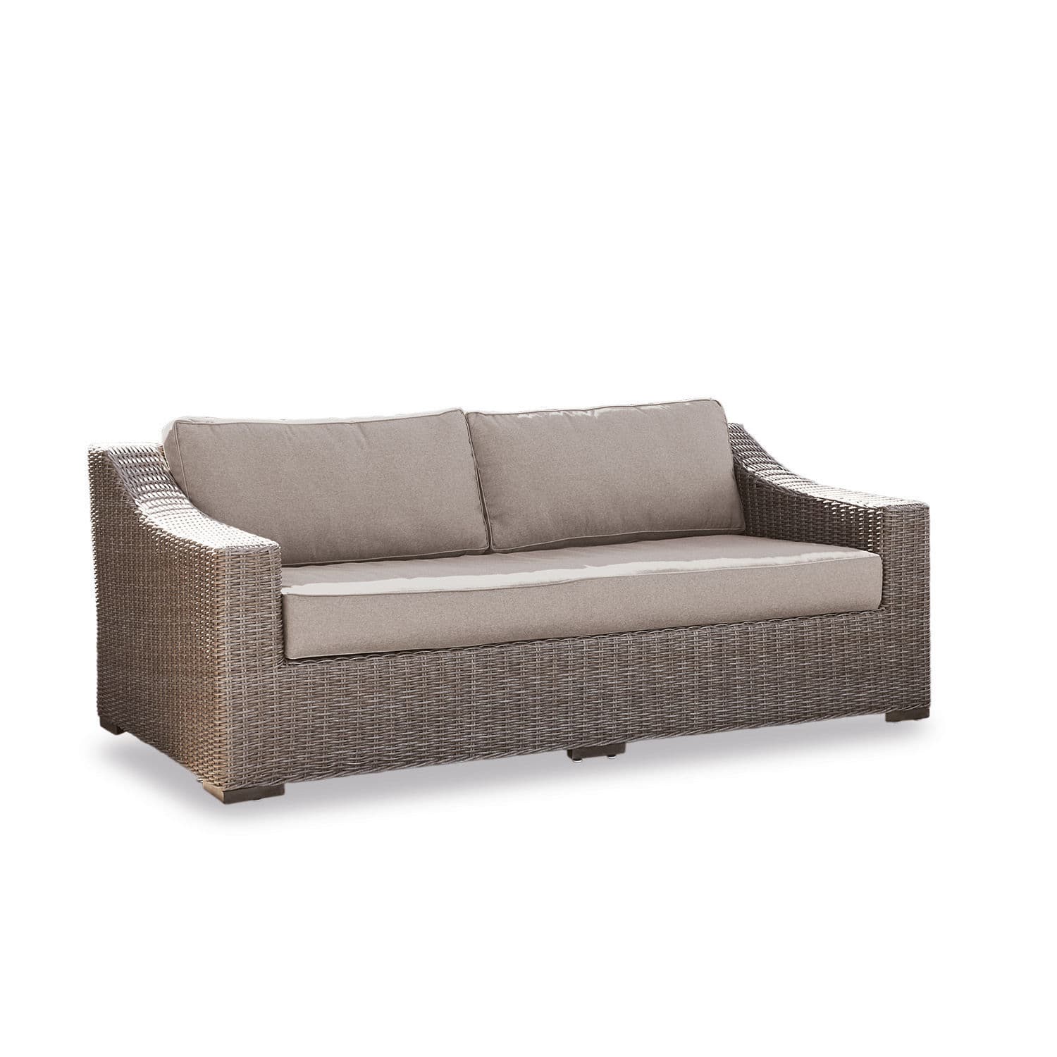 Canapé Chestingdale Canapé en rotin marron avec coussins beige, mobilier de jardin confortable pour terrasse