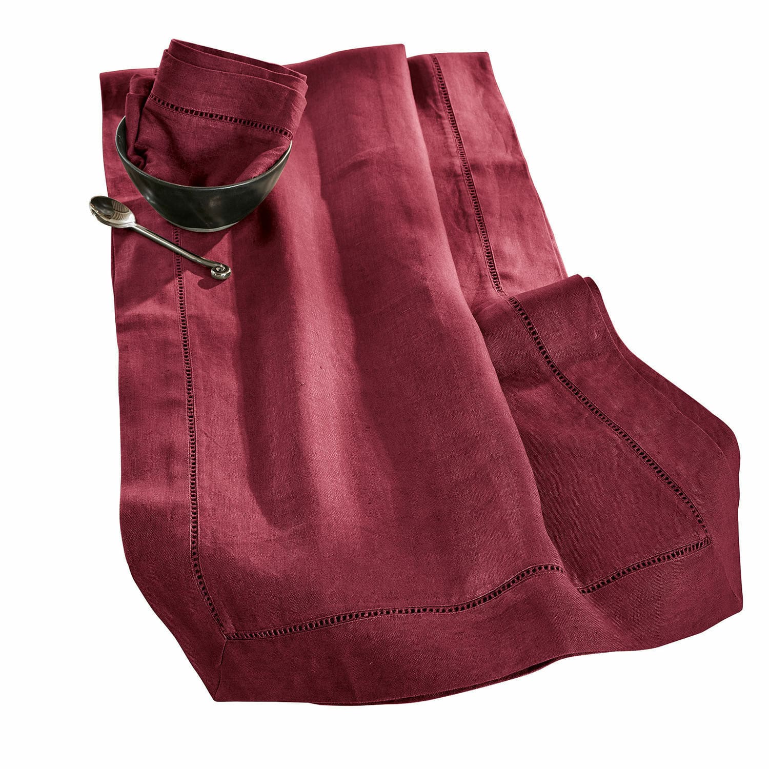 Tafelloper Covent Garden Bordeaux linnen tafellaken met decoratieve stiksels, perfect voor tafeldecoratie en interieur