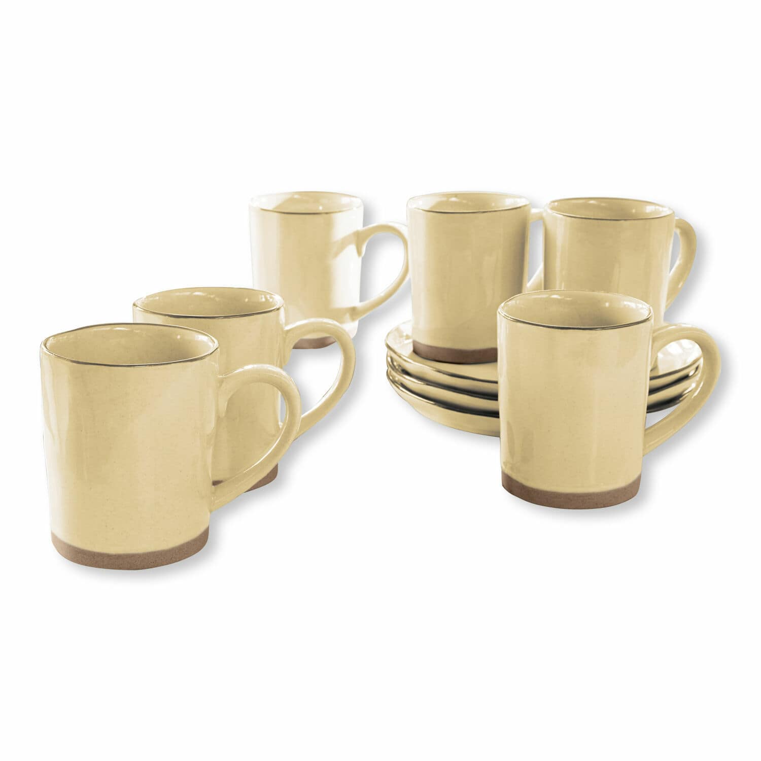 Ensemble de six tasses en céramique crème avec base marron pour café ou thé