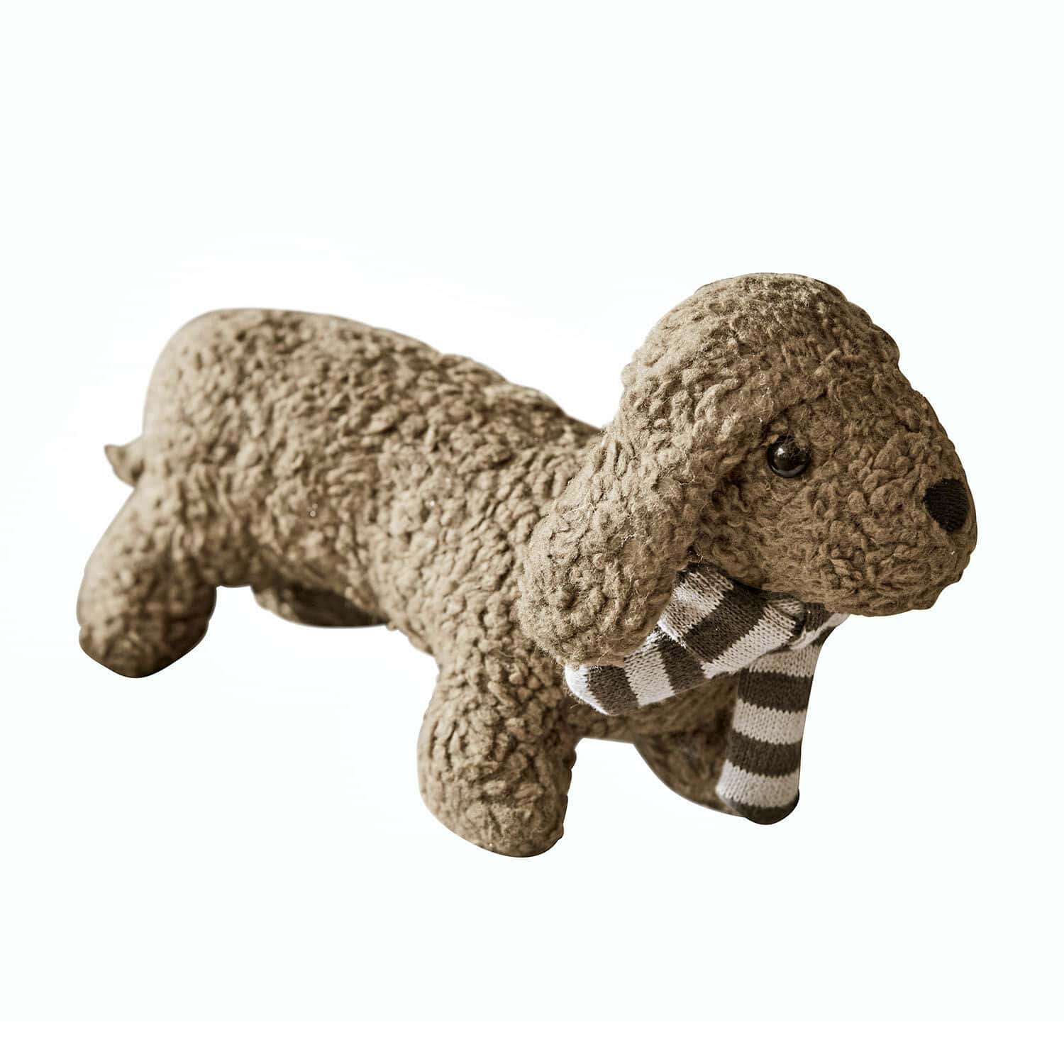 Peluche hochet Frolicks Chien en peluche marron en tissu doux avec écharpe rayée gris et blanc, décoration intérieure