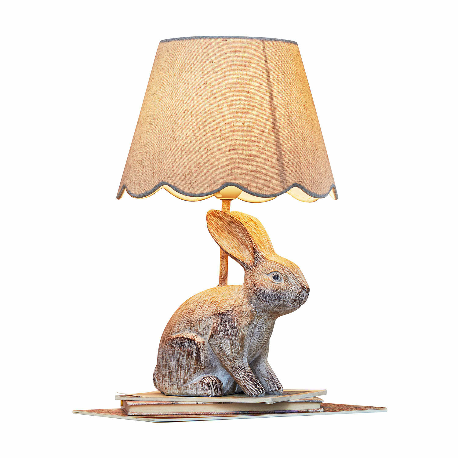 Tafellamp Ryen Beige tafellamp met stoffen kap en houten voet in konijnvorm, decoratieve verlichting