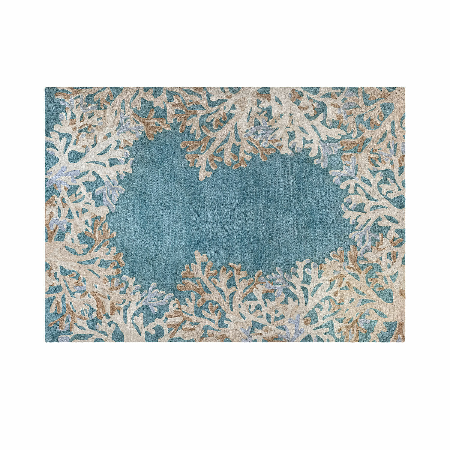 Vloerkleed voor binnen en buiten Dorlancourt Vloerkleed met koraalpatroon in beige en blauw, zacht materiaal, stijlvolle woondecoratie