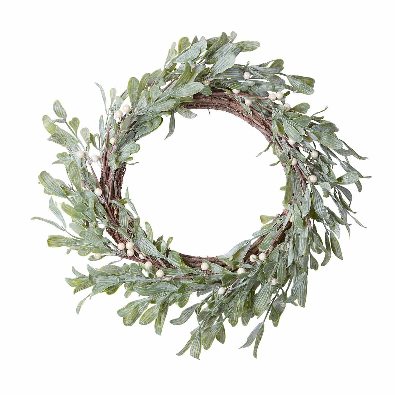 Couronne Cunnig Couronne décorative en feuilles vertes et perles blanches sur base naturelle en branches