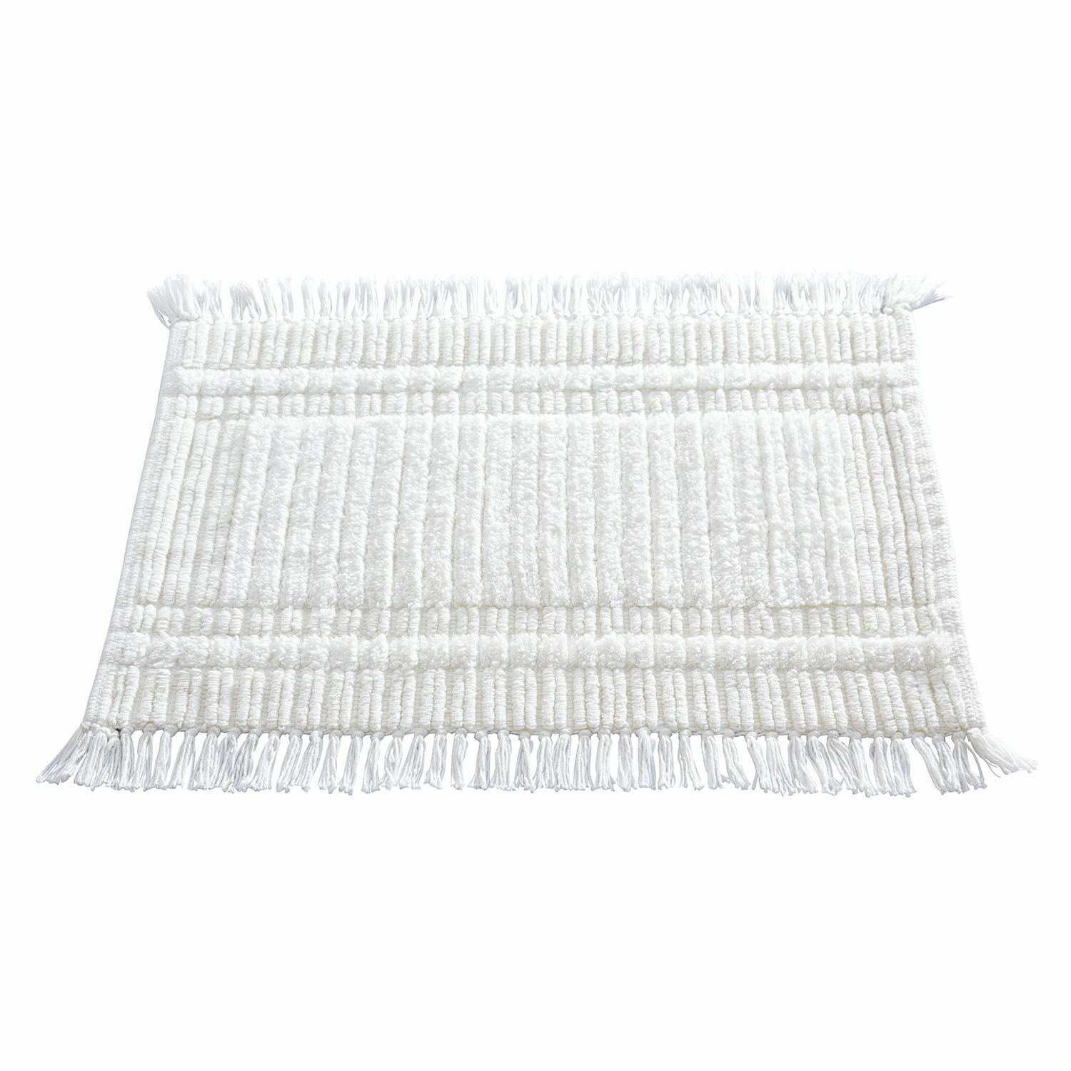 Witte badmat Nexilo met franjes, zacht en absorberend, antislip voor badkamer