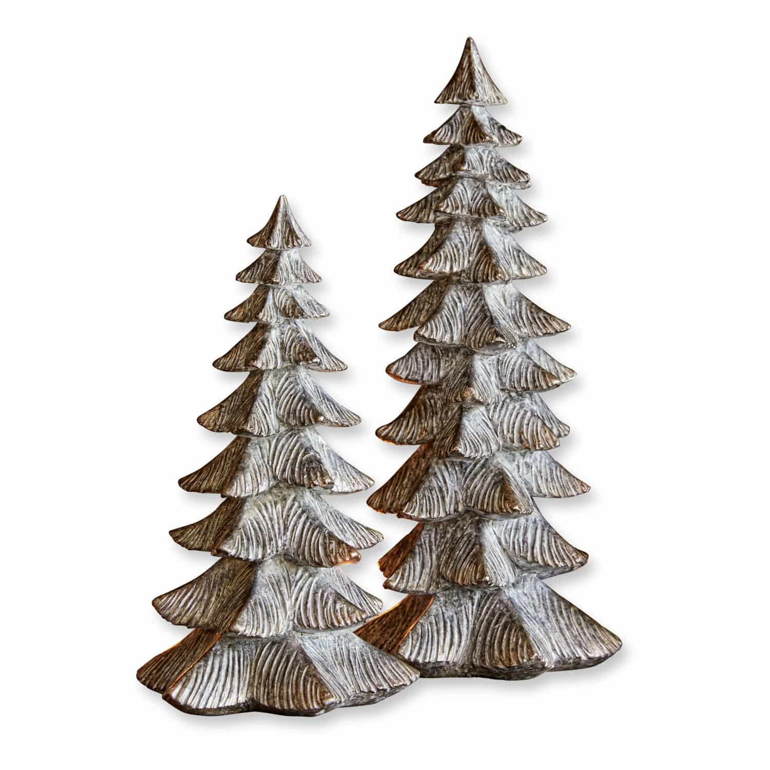 Sierboom set van 2 Calavi Twee decoratieve houten kerstbomen in grijsbruine kleur voor feestelijke interieurdecoratie