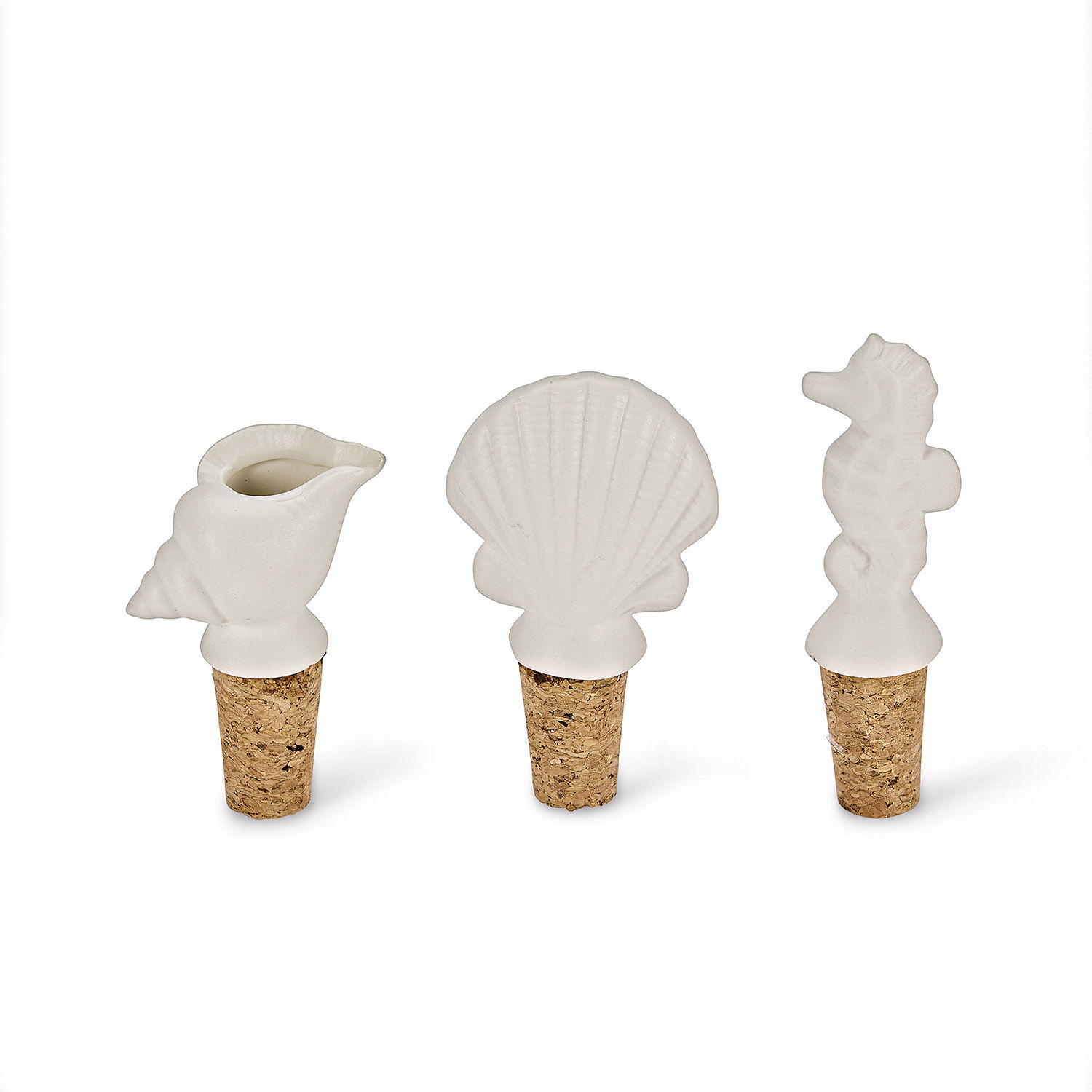 Lot de 3 bouchons Frisennier Ensemble de bouchons de bouteille en céramique blanche en forme de coquillage, hippocampe et coquille marine