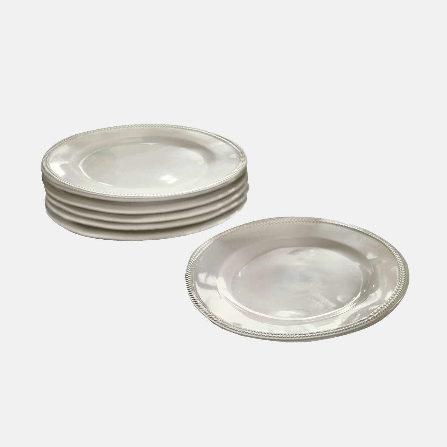 lichtgrijs Set van 6 lichtgrijze Norrvik dessertborden van keramiek met subtiel randpatroon