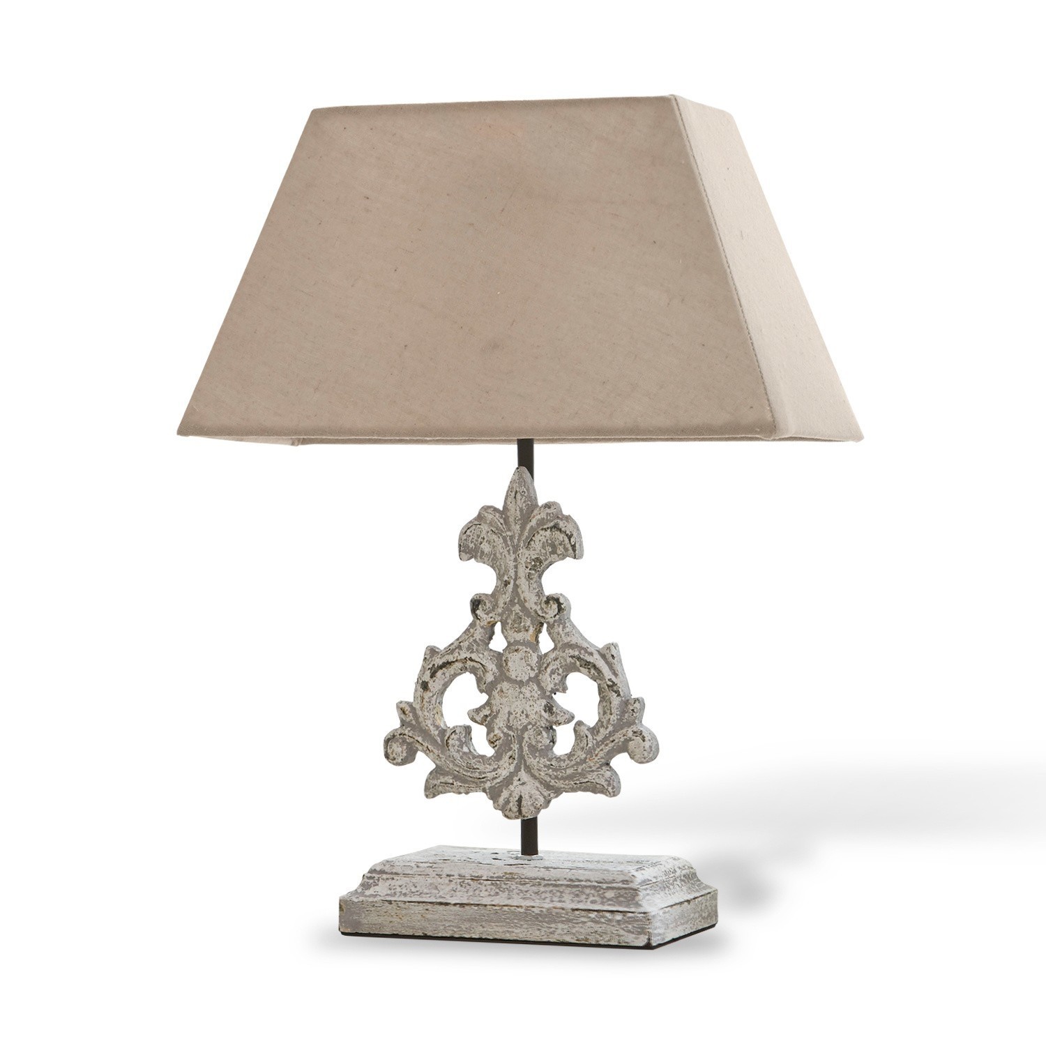 Tafellamp Poème Tafellamp met beige kap en decoratieve houten metalen voet in vintage stijl