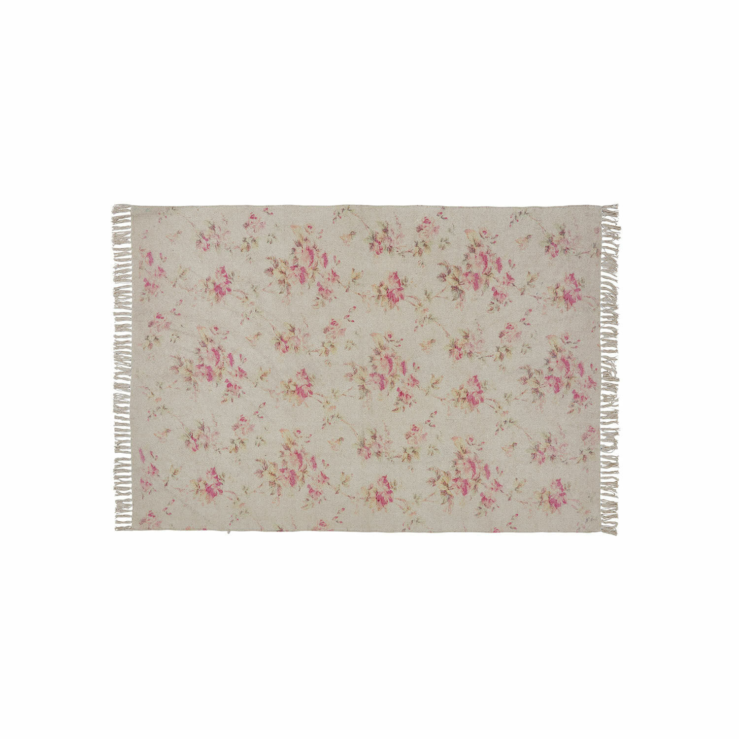 Tapis Ingvi Tapis beige à motif floral avec franges, tissu doux, décoration intérieure vintage élégante