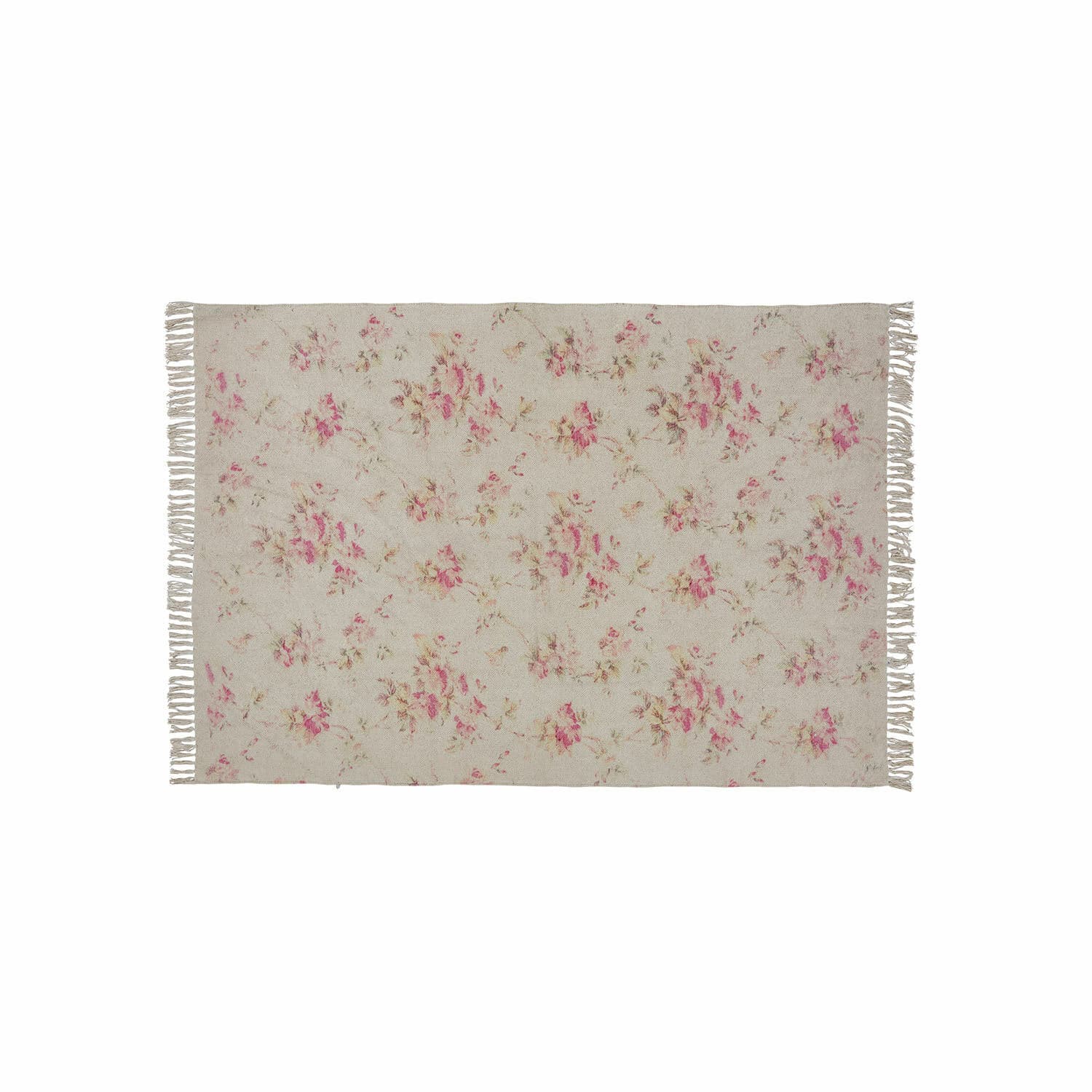 Tapis Ingvi Tapis beige à motif floral avec franges, tissu doux, décoration intérieure vintage élégante