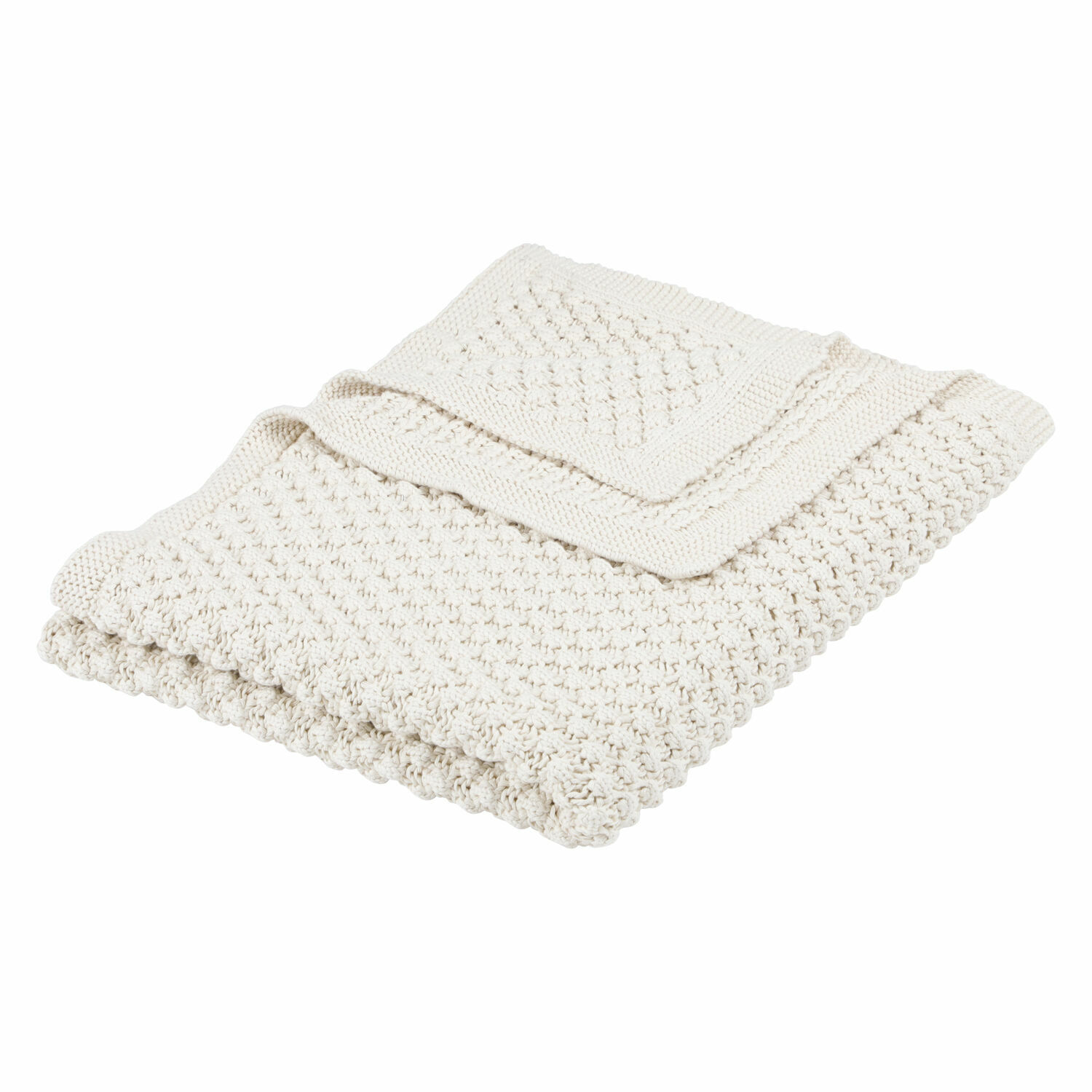 Plaid Tremes Crèmekleurige handgebreide katoenen deken met decoratief patroon, ideaal voor woonkamer en slaapkamer