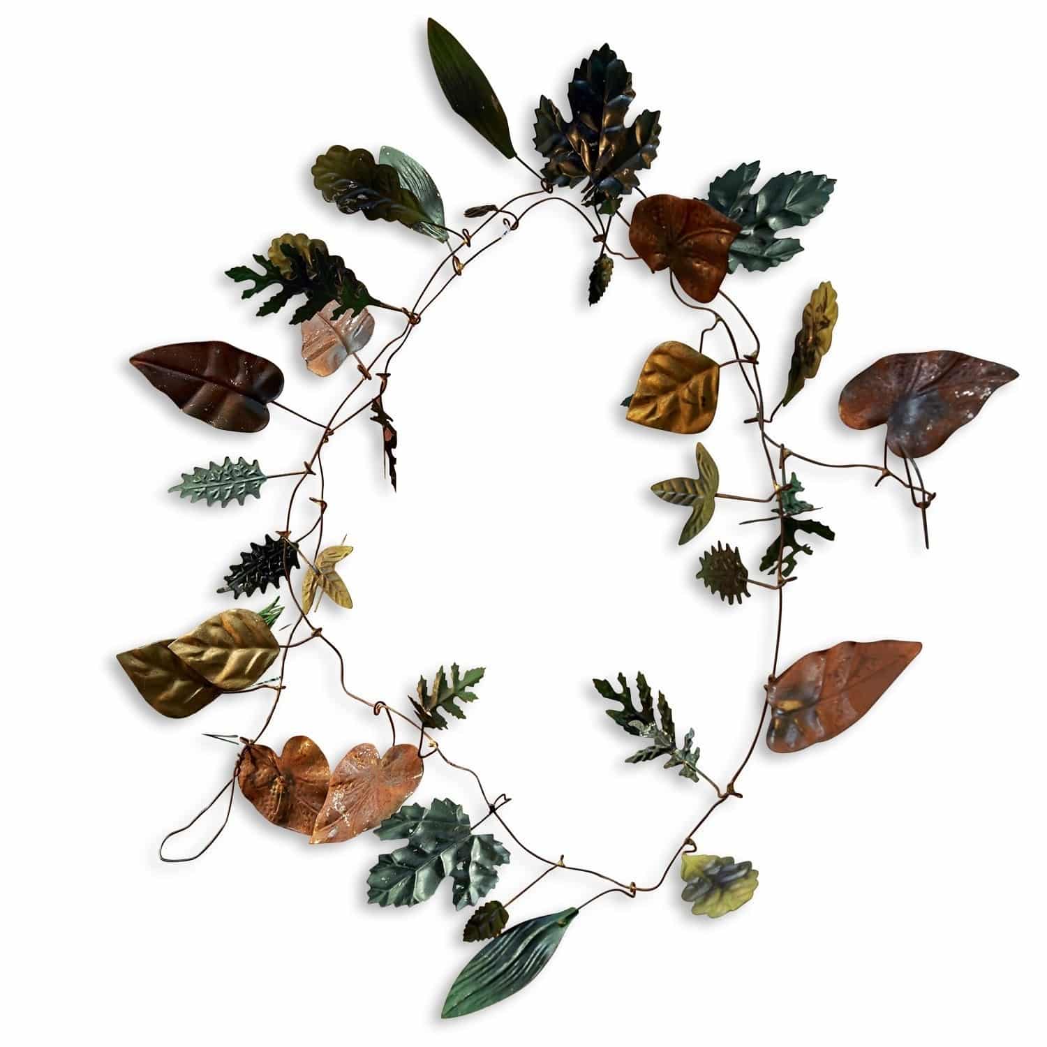 Guirlande décorative en métal avec feuilles brun antique et vert, décoration d'automne pour intérieur