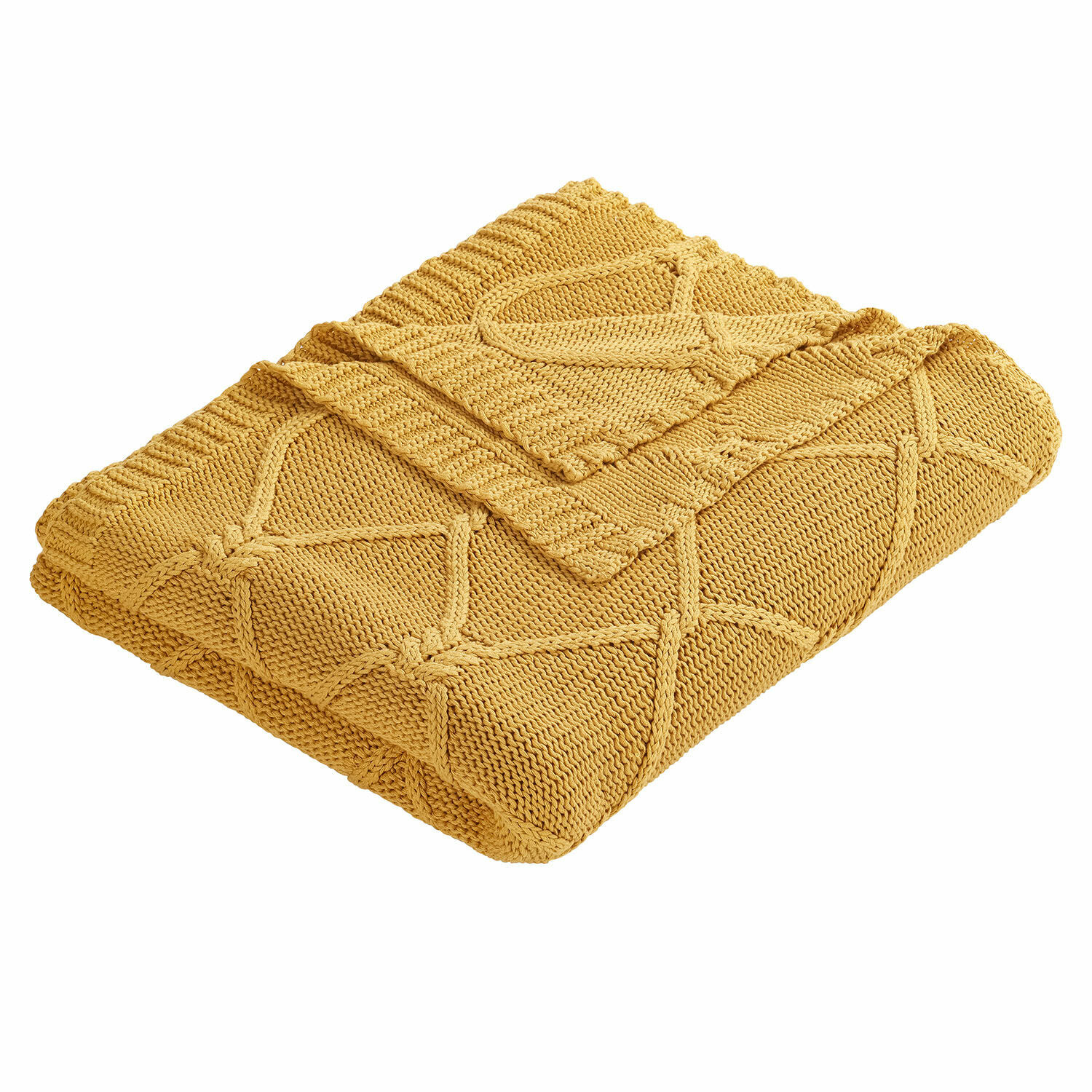 Plaid Cresil Zachte gele gebreide deken met geometrisch patroon, perfect voor decoratie en warmte in huis