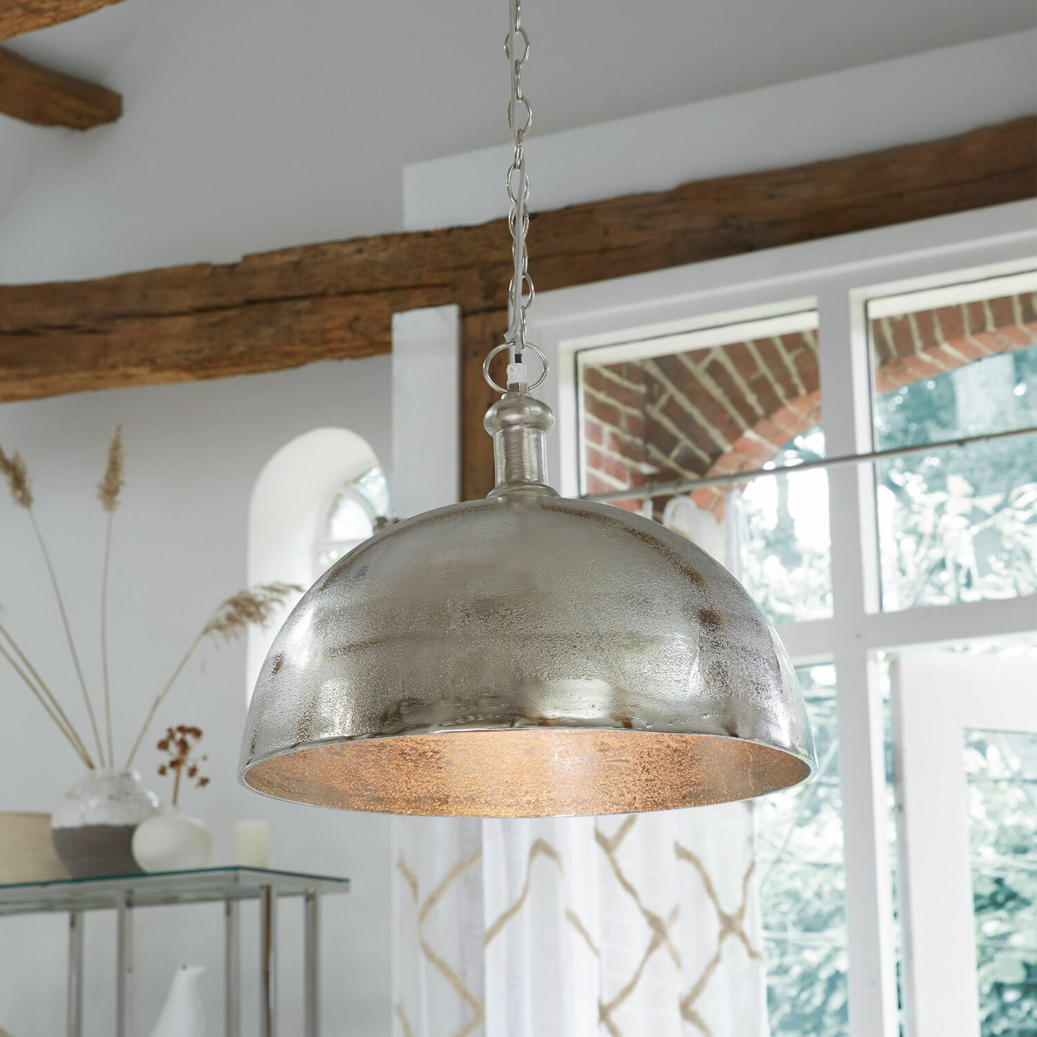 Suspension Kandi Suspension en métal argenté avec chaîne, éclairage moderne pour salon lumineux