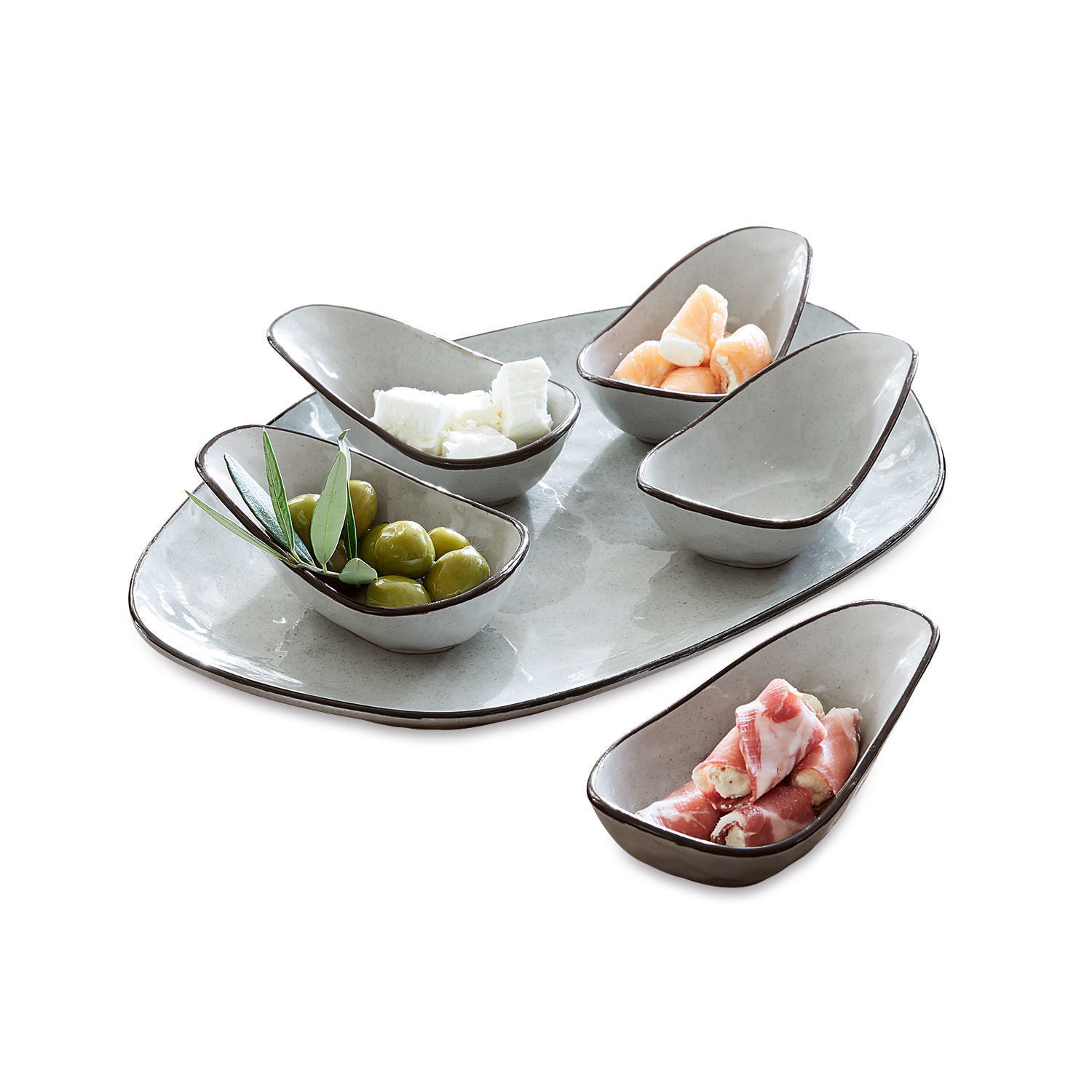 Lot de coupelles, 6 pièces Biarré Ensemble de bols en céramique gris pour apéritifs avec olives et fromage