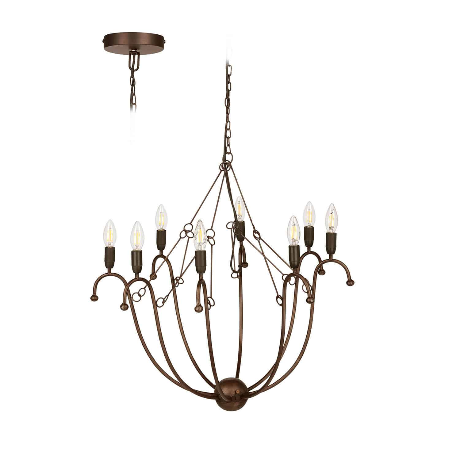 Lustre Velorio Lustre en métal brun avec 10 ampoules style vintage pour salon et salle à manger
