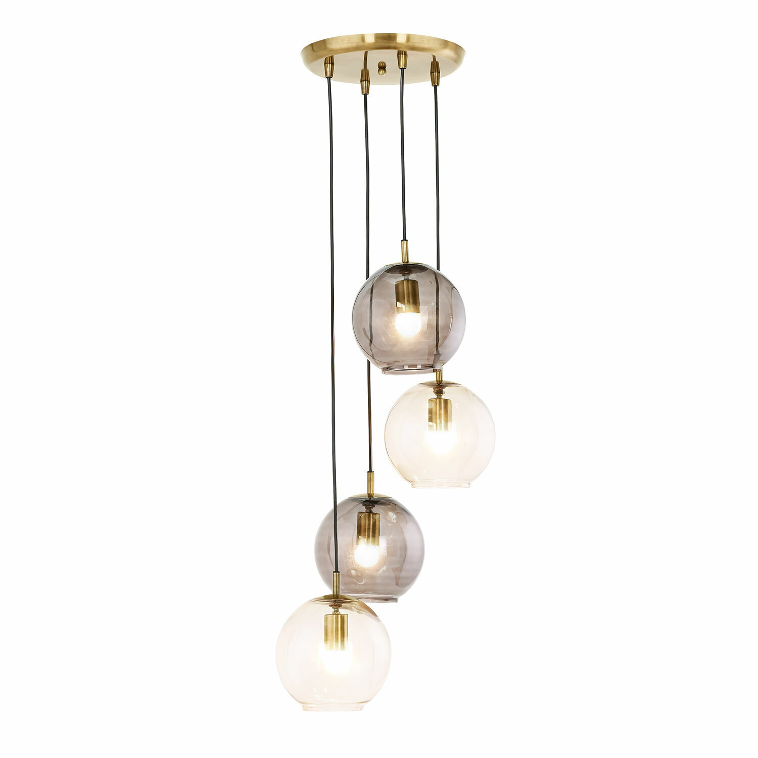 Suspension Brontille Suspension moderne avec quatre globes en verre fumé et transparent, design élégant pour intérieur contemporain