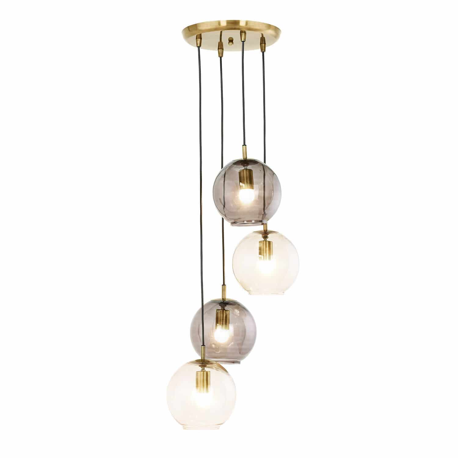 Suspension Brontille Suspension moderne avec quatre globes en verre fumé et transparent, design élégant pour intérieur contemporain
