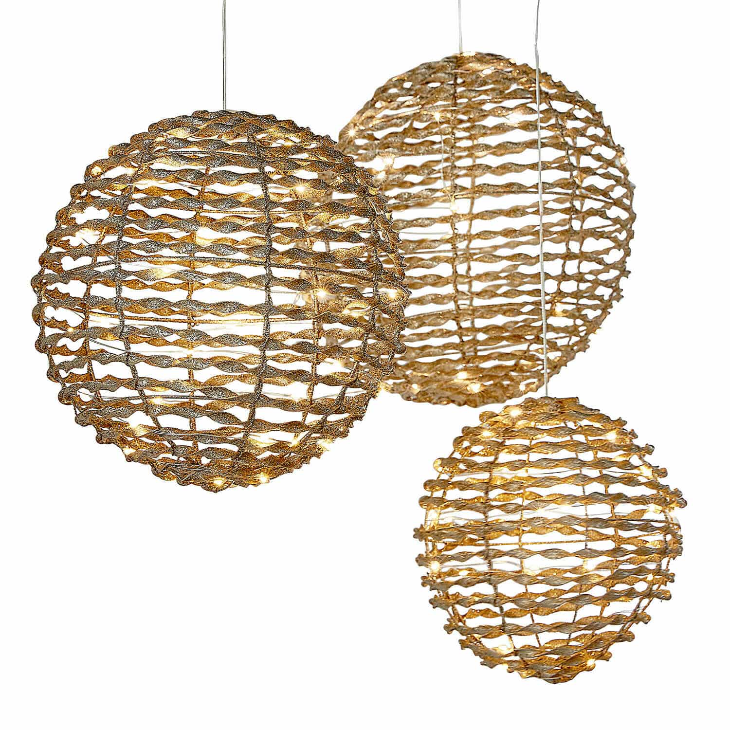 Ledbol set van 3 Thalindra Set van drie gouden hanglampen van metalen gaas met zachte LED-verlichting