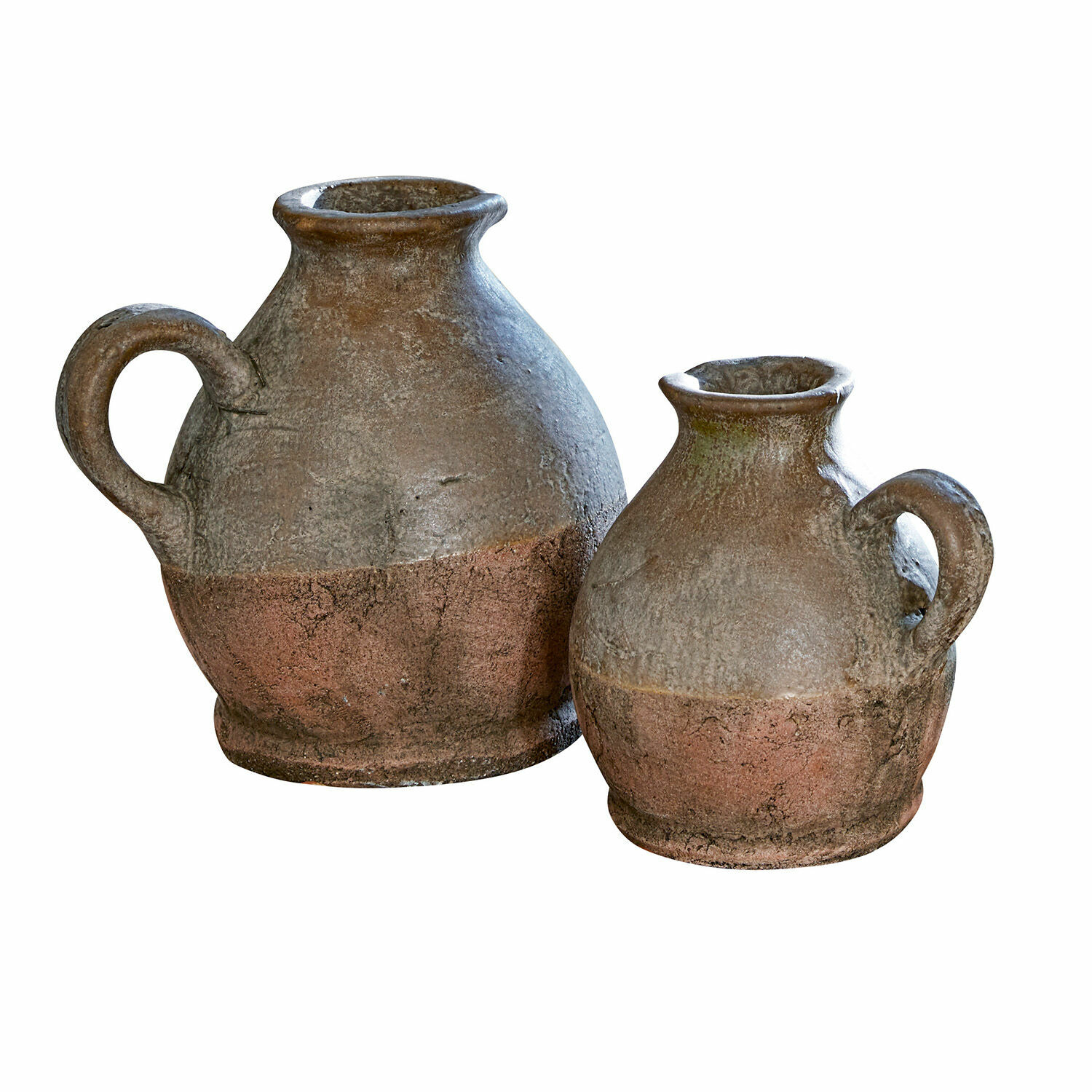 Vaas set van 2 Henriette Twee keramische kruiken in bruin-grijs met handvatten, rustieke decoratiestijl
