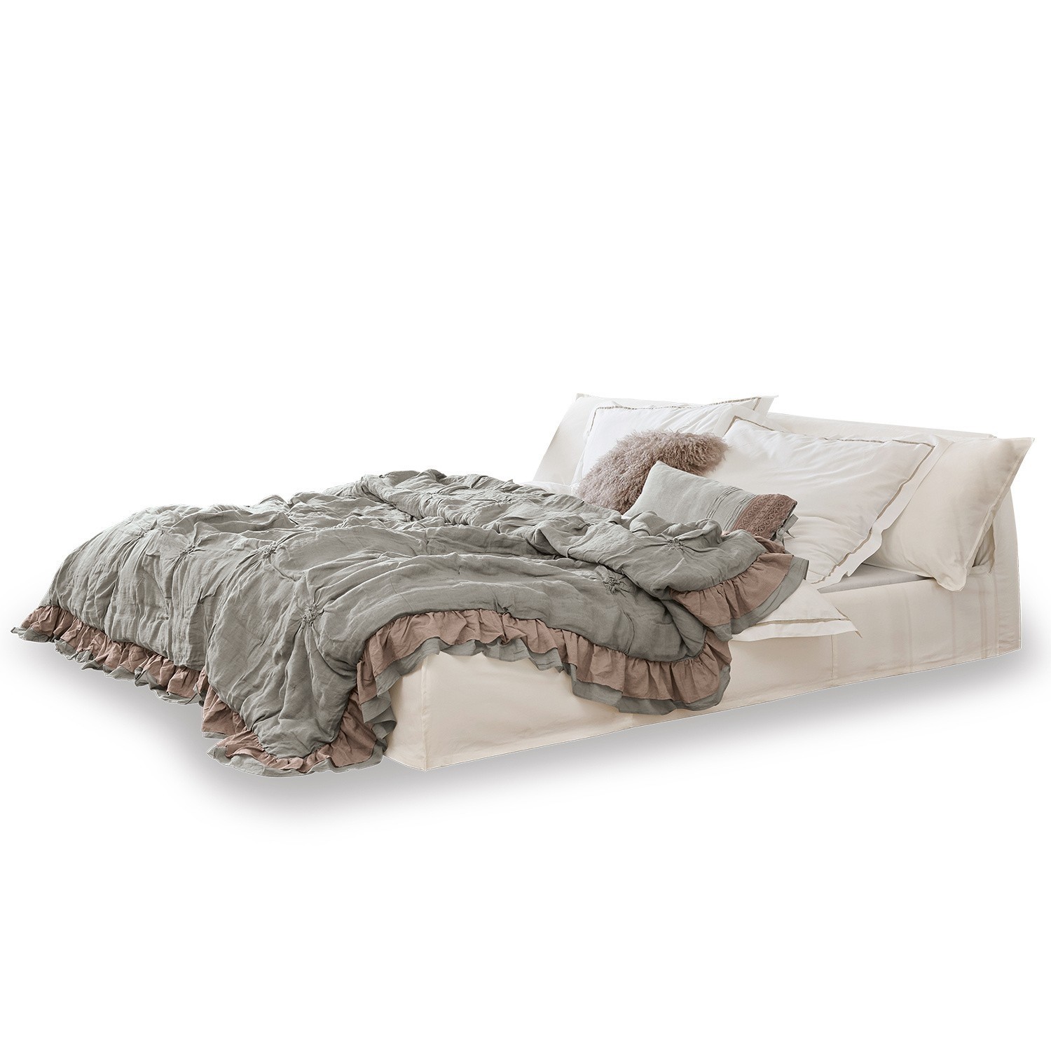 wit Cottonwood bed in crèmekleur met zacht beddengoed en kussens voor een gezellige slaapkamer