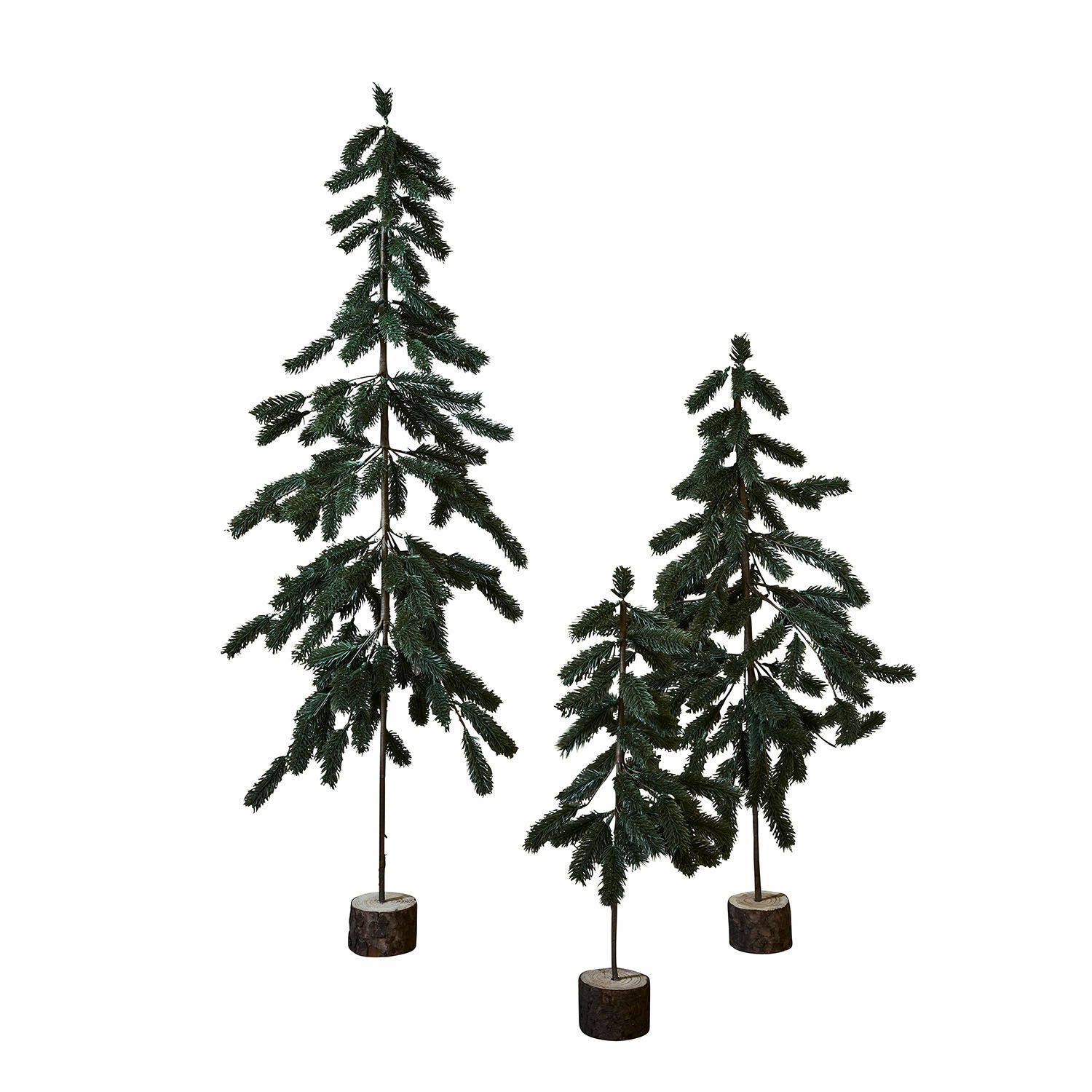 Kerstboom set van 3 Lorin Drie kunstmatige groene kerstbomen op houten voetstukken voor feestelijke decoratie