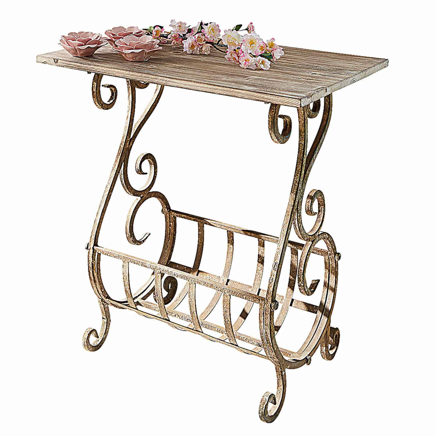 Console Ciattos Table d'appoint avec cadre en métal vieilli et plateau en bois naturel, meuble décoratif pour salon