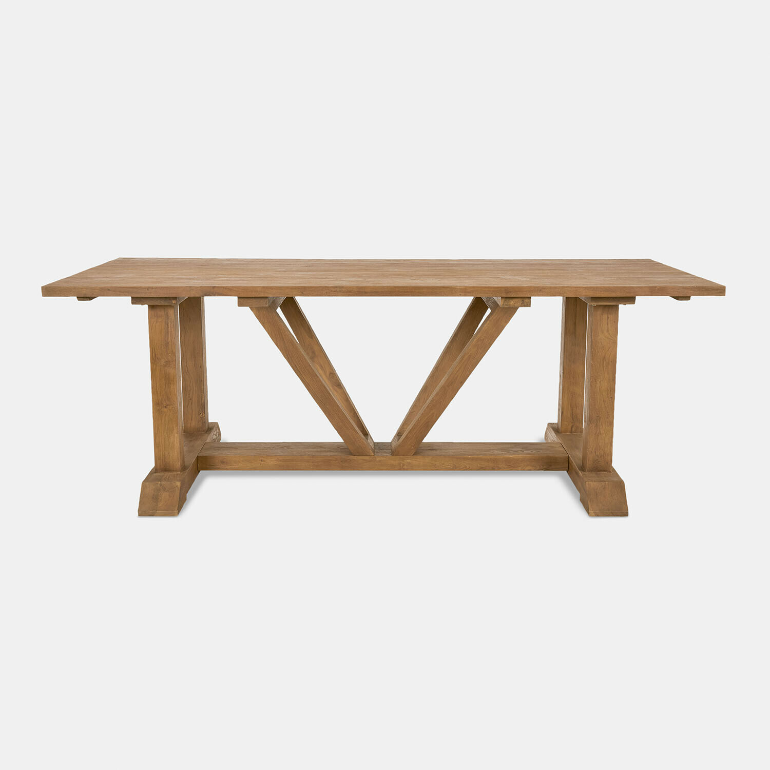 Tafel Melvoro Eettafel van natuurlijk hout met stevige constructie en decoratieve V-vormige steun
