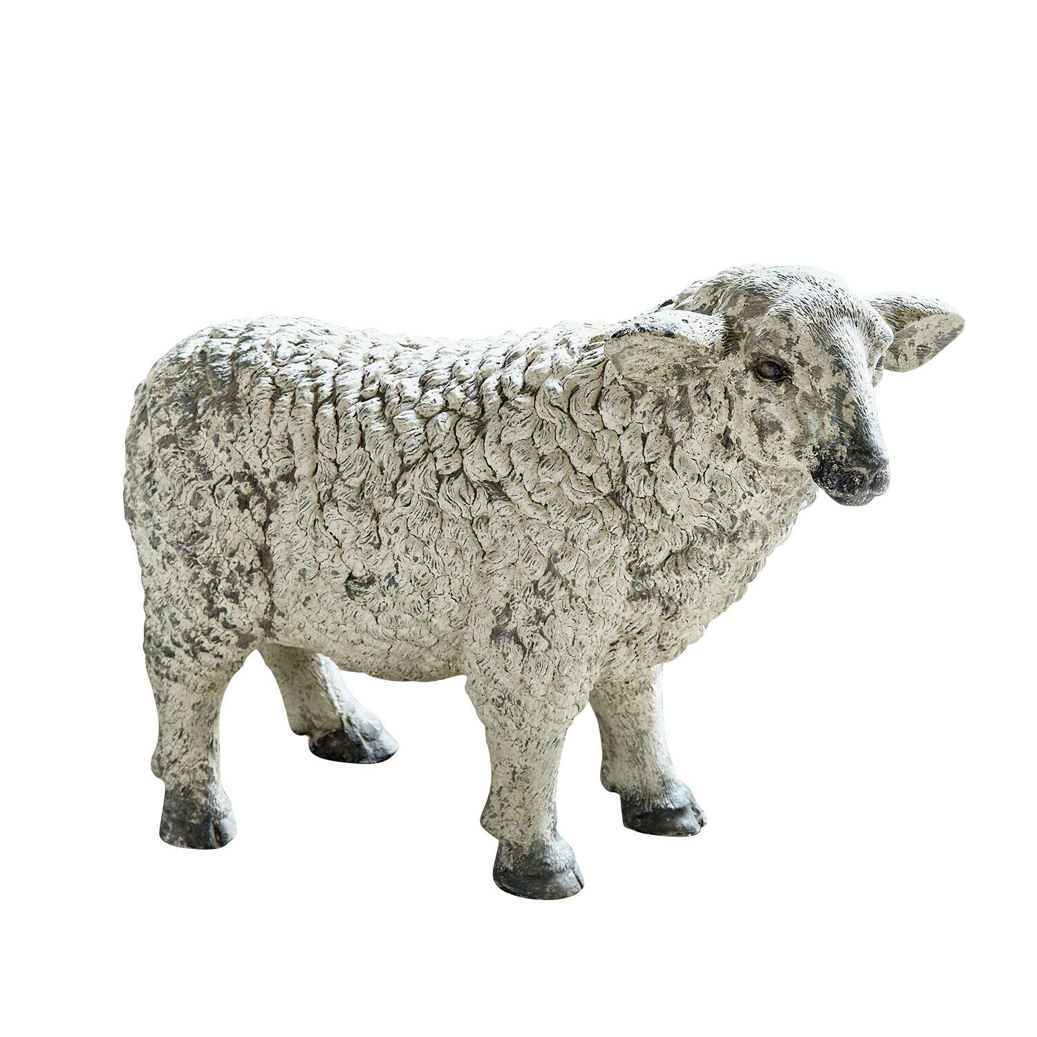 Decoratief schaapje Séverac Schaapfiguur van wit steen met grijze accenten, rustieke tuin- of woondecoratie