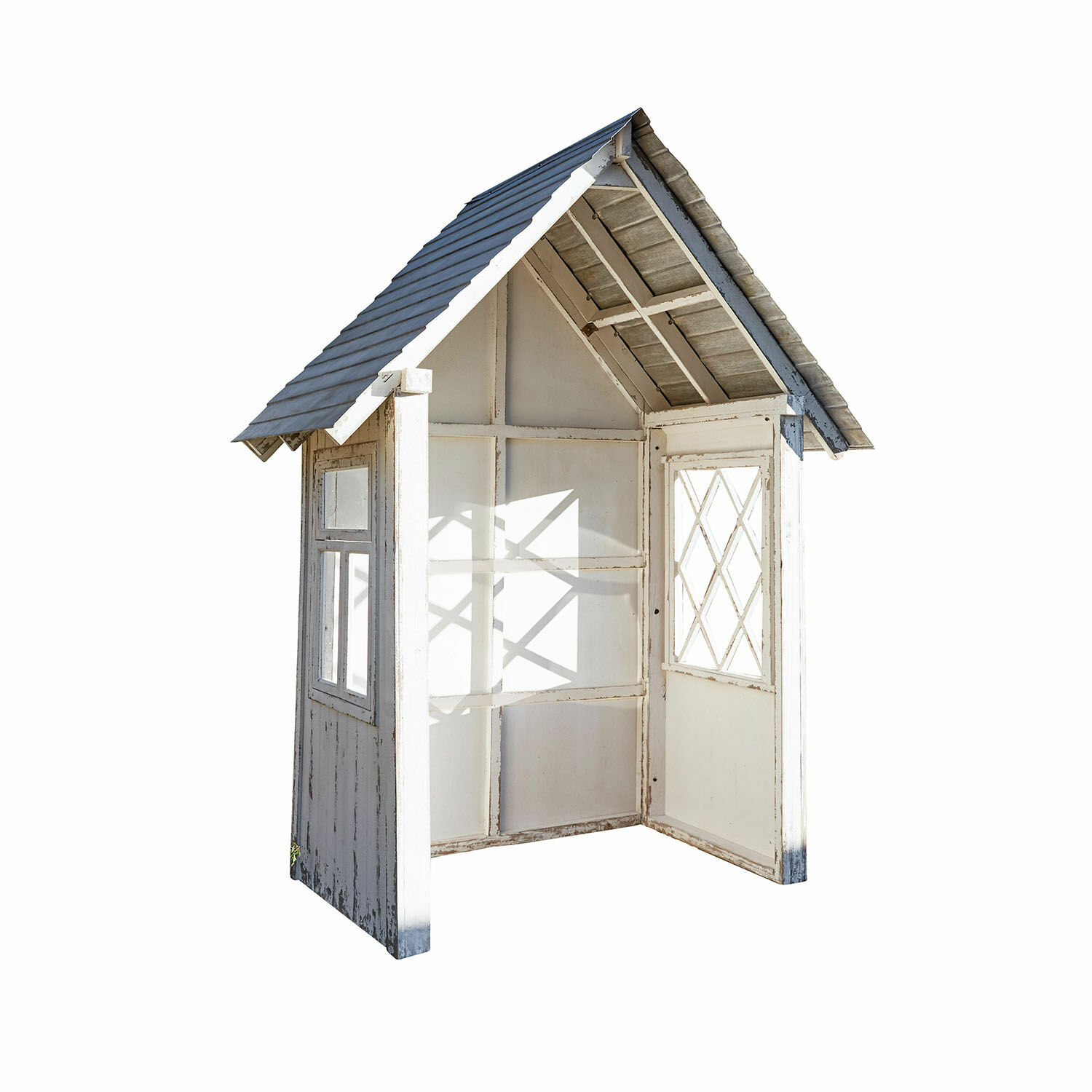 Maisonnette de jardin Sumter Kiosque en bois blanc avec fenêtres et toit gris, style rustique pour jardin