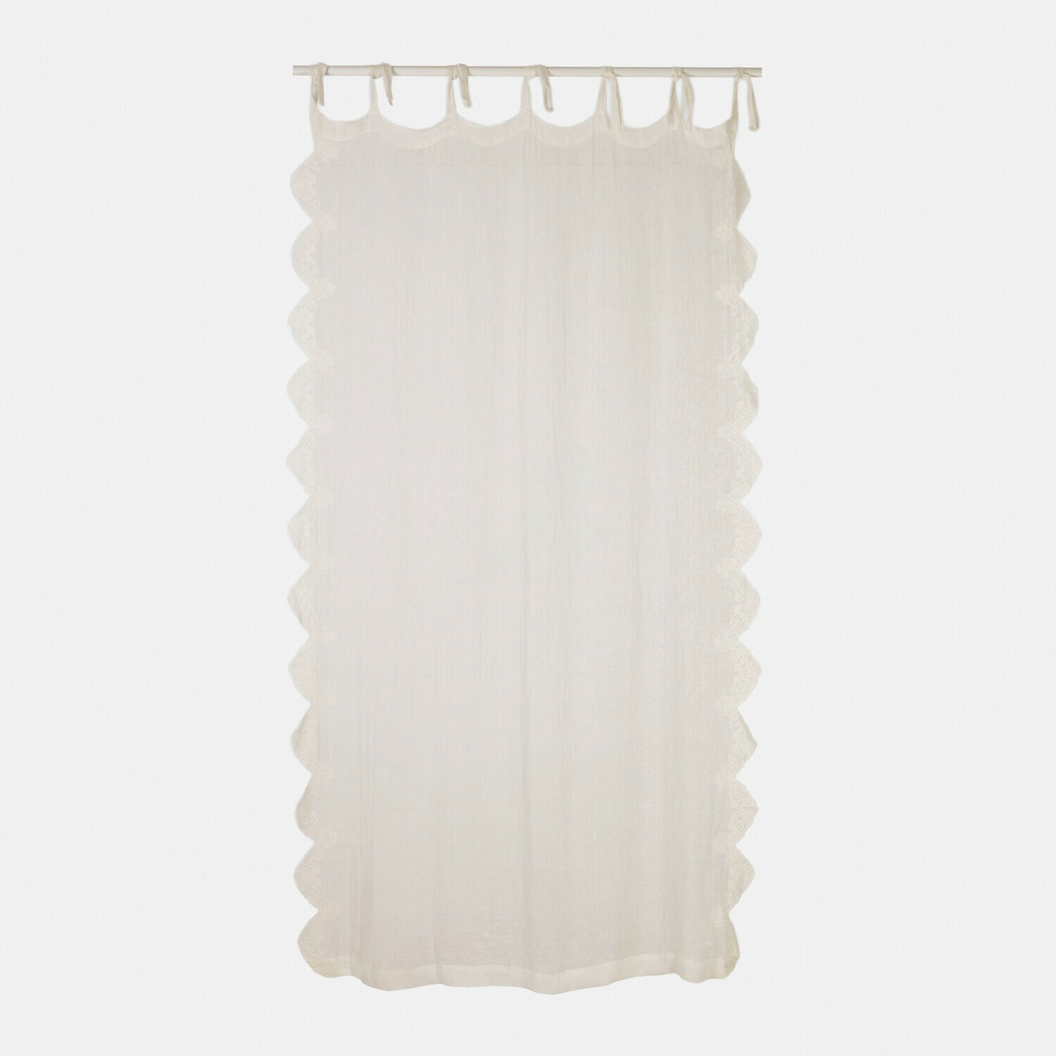 Voilage Dolcin Rideau blanc en coton avec bord ondulé et attaches à nouer, décoration de fenêtre élégante