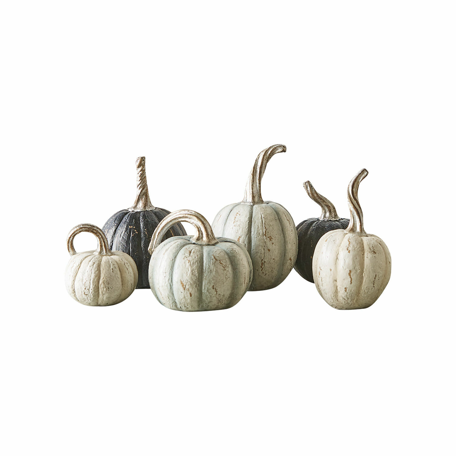 Pompoen set van 6 Yokane Set decoratieve pompoenen in wit en zwart met textuur voor herfstige interieurdecoratie