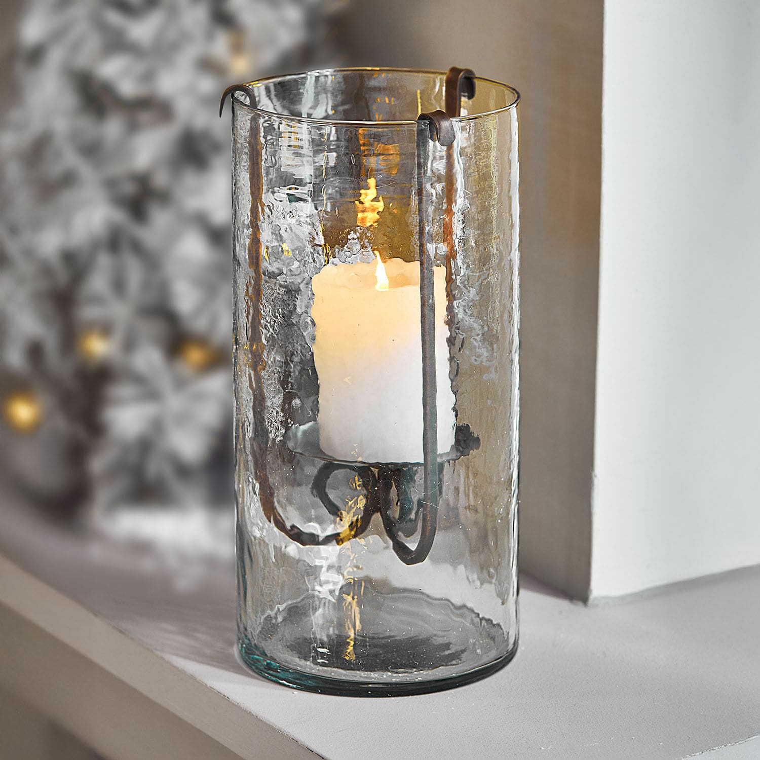 Photophore Thjora Photophore en verre avec support métallique et bougie blanche, décoration intérieure, éclairage LED