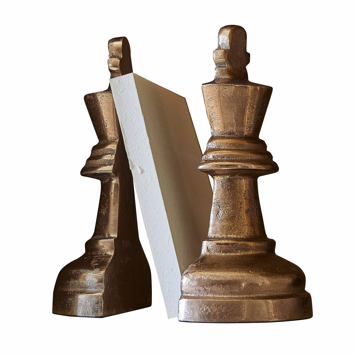 Lot de 2 serre-livres Raffinique Serre-livres en forme de pièces d'échecs en métal couleur laiton sur fond blanc