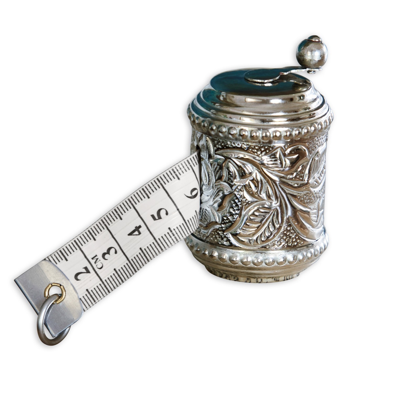 Meetlint Mètre Zilverkleurige metalen meetlint met decoratief patroon en witte meetband tot 6 cm