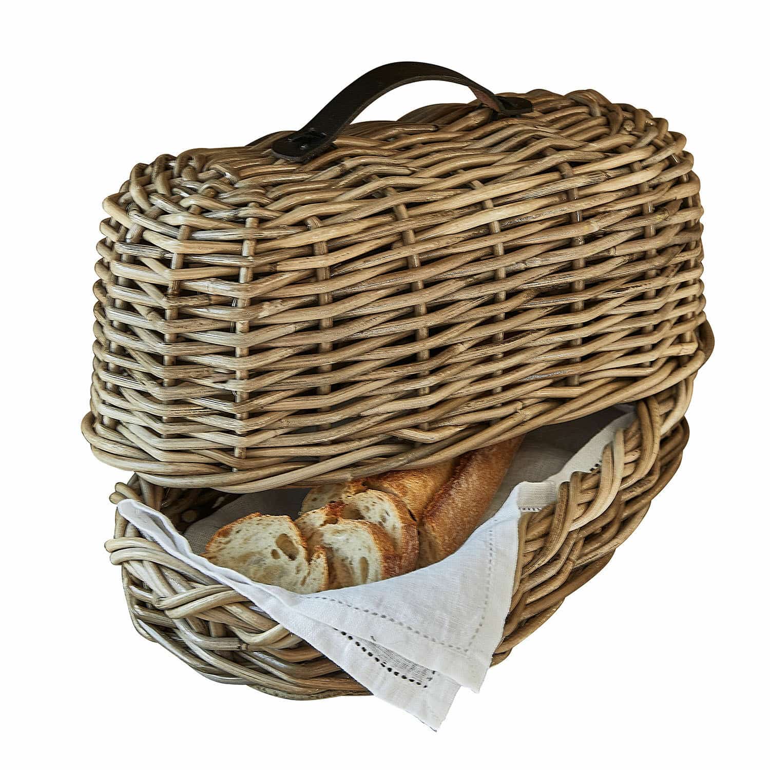 Broodmand Gioialetto Broodmand van natuurlijk riet met wit doek en stokbrood erin