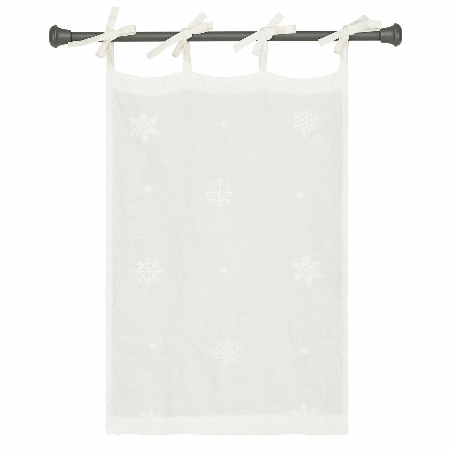 Brise-bise Rashona Rideau en lin blanc avec motifs flocons de neige et liens à nouer, décoration de fenêtre élégante