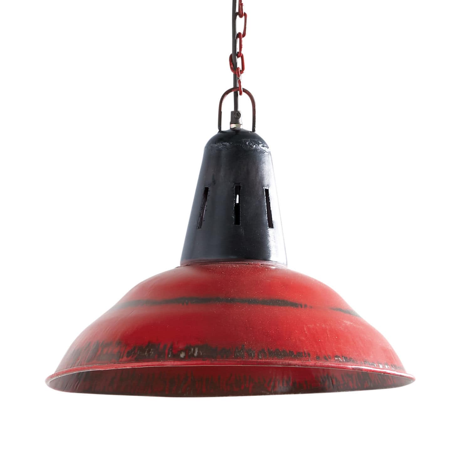 Suspension en métal rouge Dukes avec support noir et chaîne pour éclairage intérieur industriel