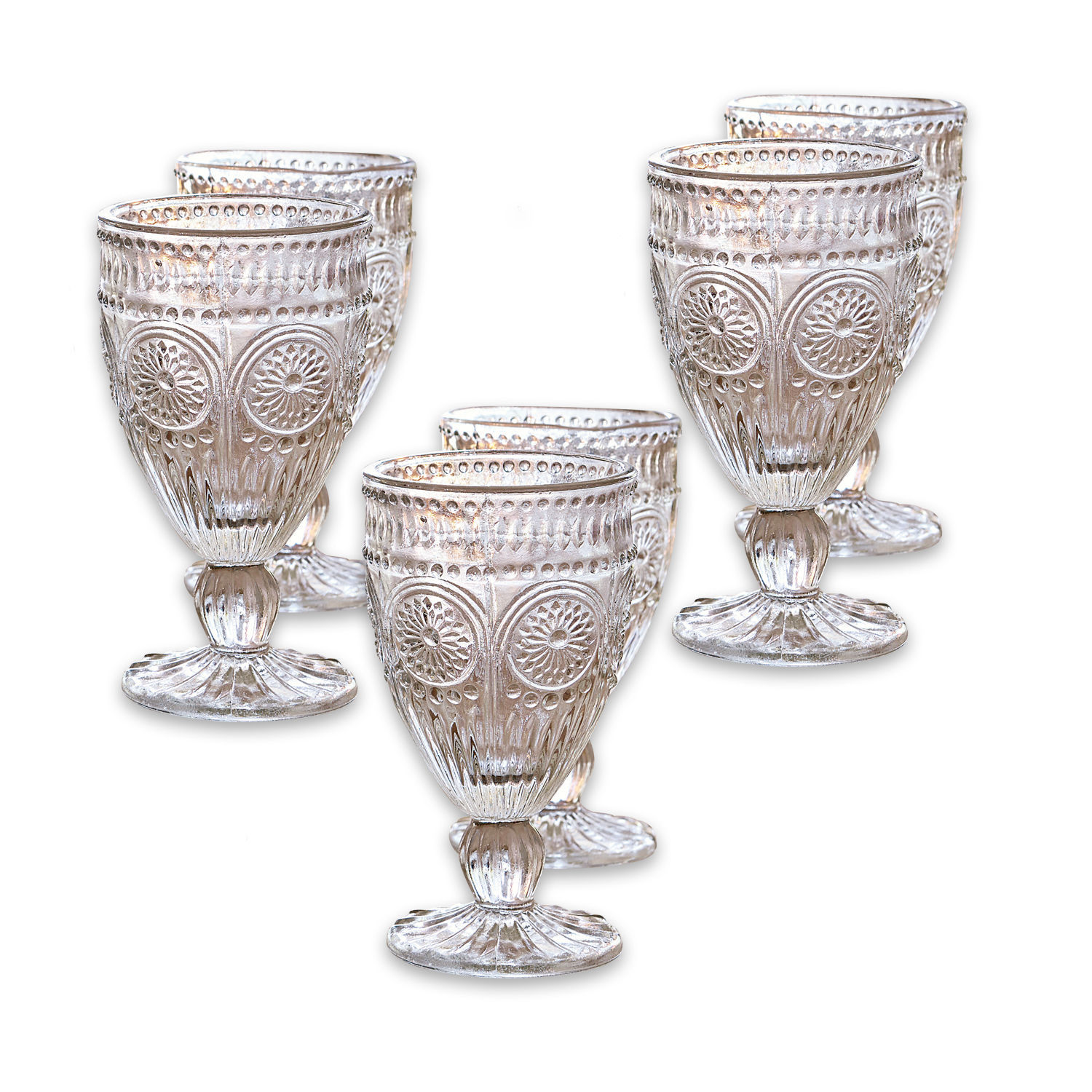 Lot de 6 verres Leatrice Ensemble de six verres transparents en verre épais avec motif décoratif pour boissons