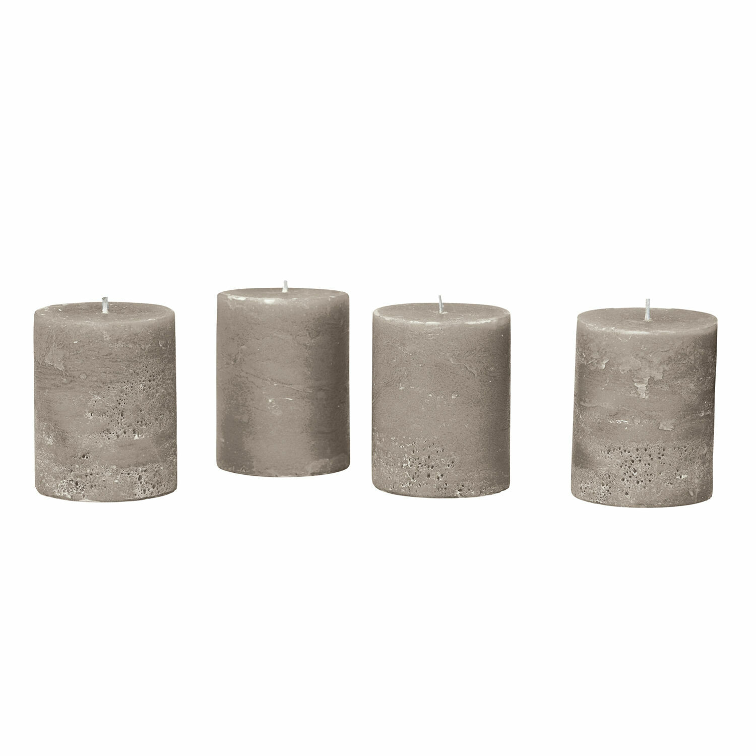 Lot de 4 bougies Virrans Ensemble de quatre bougies grises avec texture naturelle pour décoration intérieure