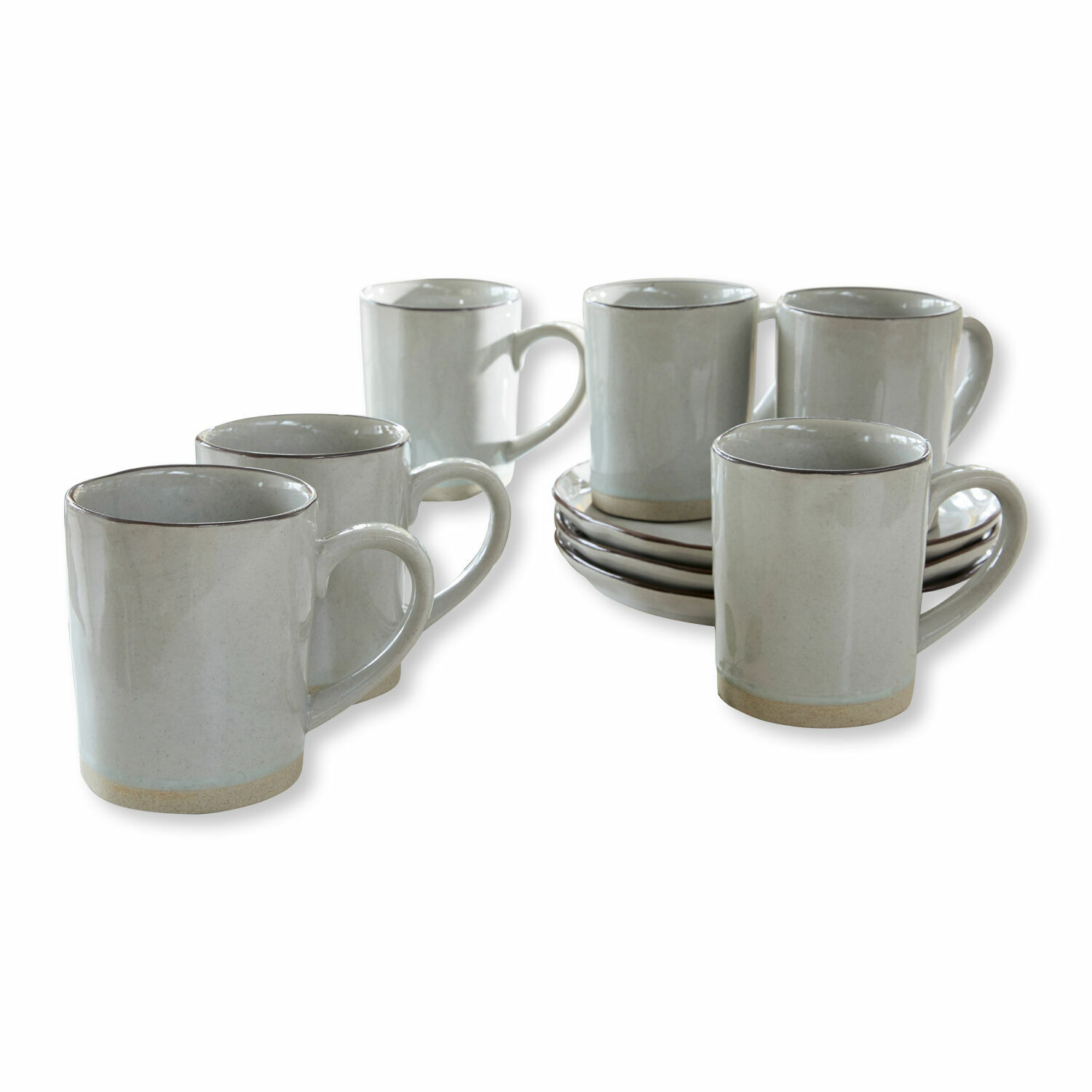 Mok set van 6 Biarré Set van zes witte keramische mokken met schotels voor koffie of thee