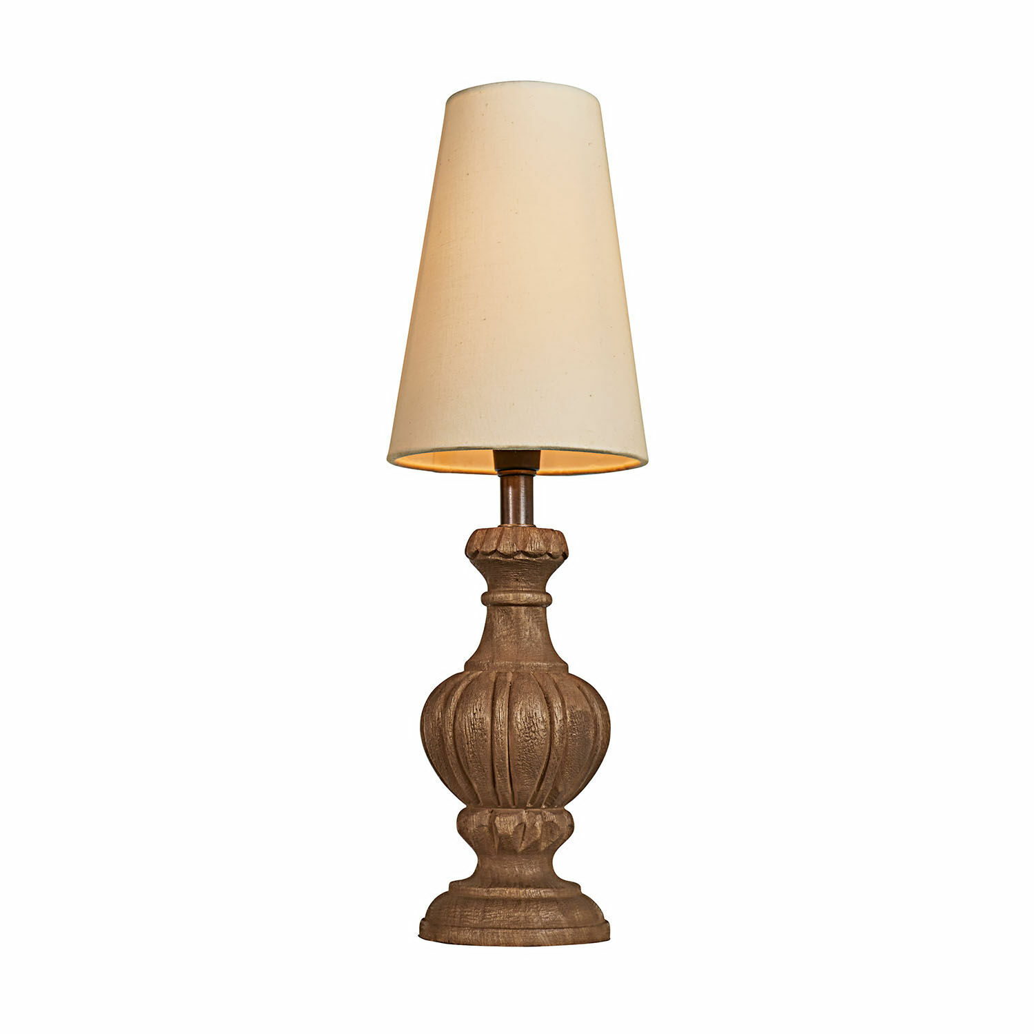 Lampe à poser Airoux Lampe de table avec base en bois sculpté et abat-jour crème, éclairage décoratif pour salon